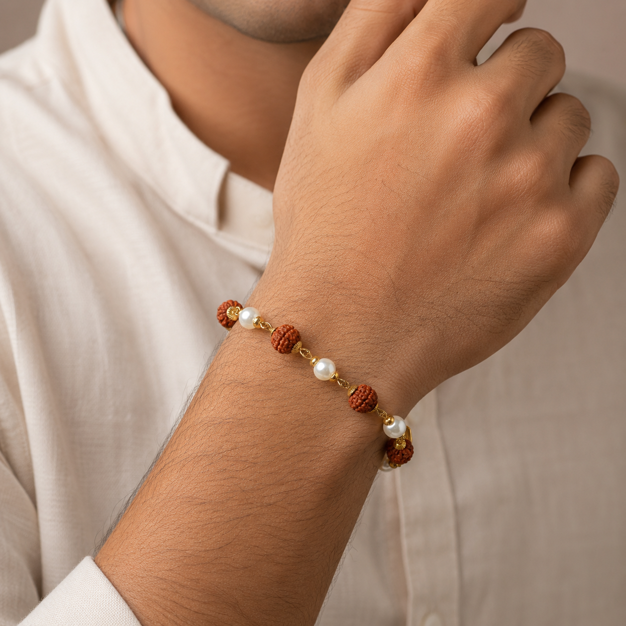 Rudraksha & Clear Crystal Beaded Bracelet for Men & Women-JS-SBR-021