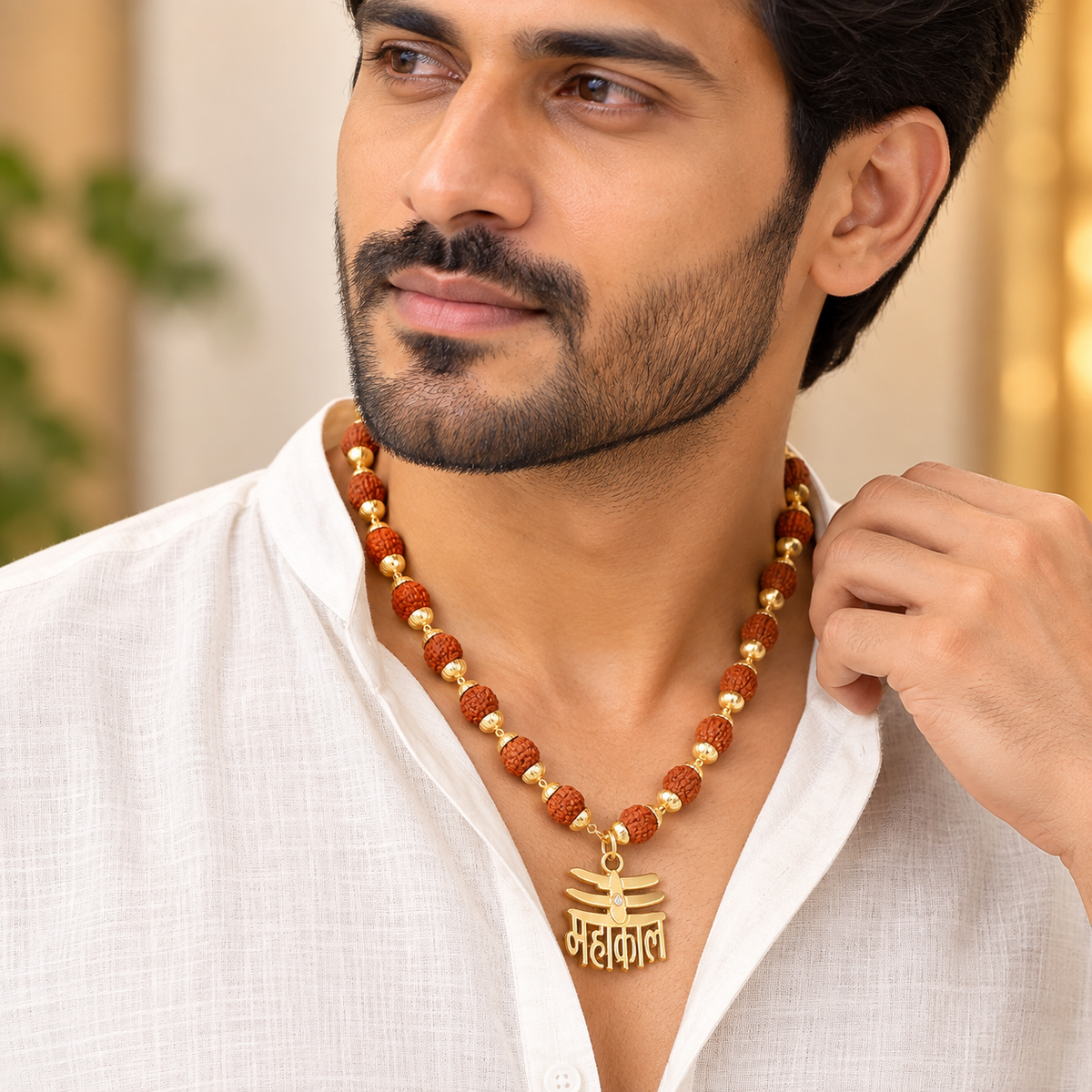 Original Rudraksha Mala with Brass Plated Mahakal Locket for Men- JS-SNL-039