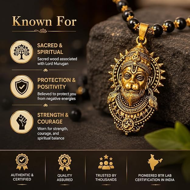 Original Karungali Mala with Gold Plated Hanuman Ji Pendant for Men- JS-SNL-043