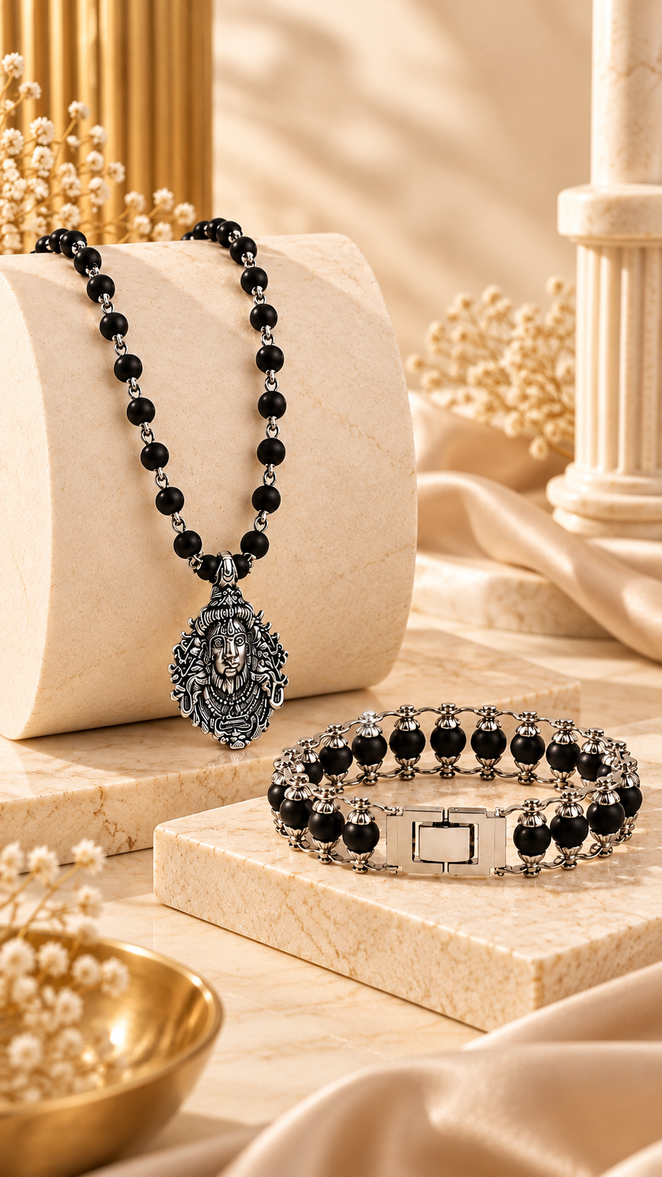 Karungali Necklace & Bracelet Combo for Men-JS-SNL-045