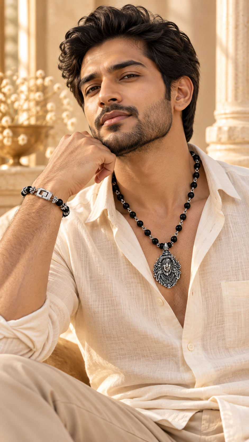 Karungali Necklace & Bracelet Combo for Men-JS-SNL-045