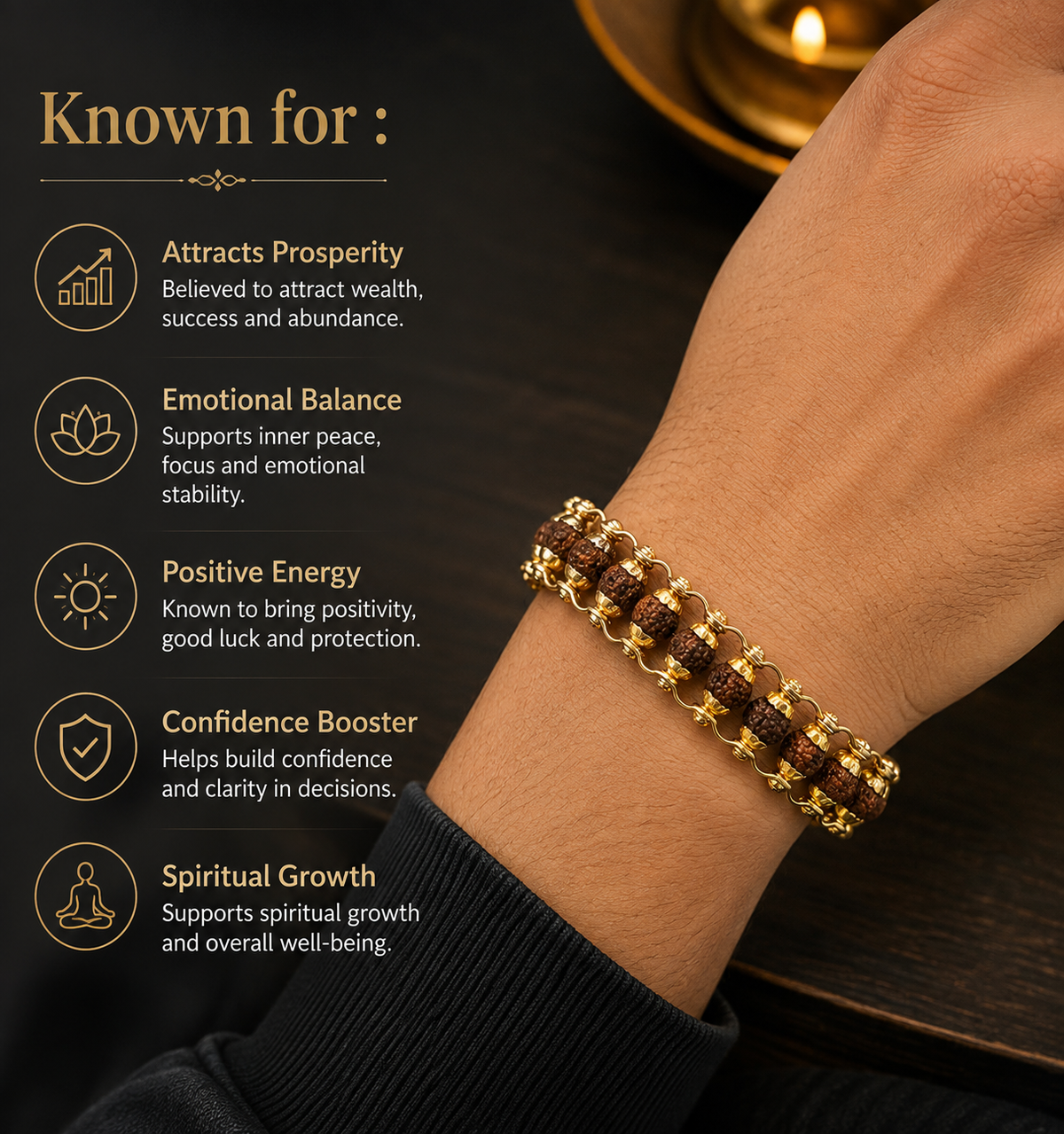 Gold Plated Modern Rudraksha Bracelet-JS-SBR-0002