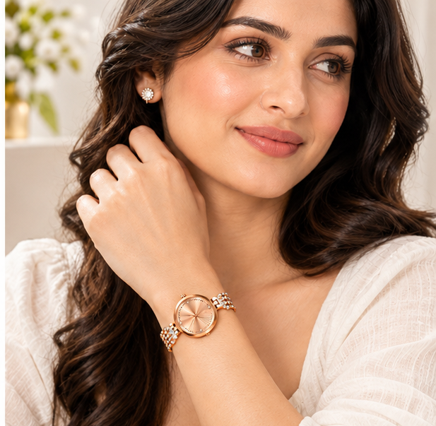 Rose Gold Crystal Bracelet Watch for Women- WJ-JS26-LD0047