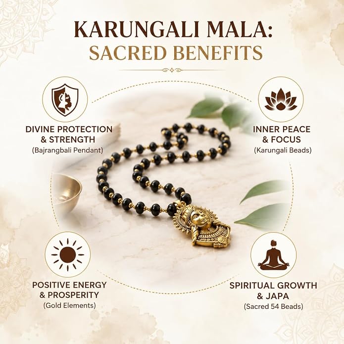 Original Karungali Mala with Gold Plated Hanuman Ji Pendant for Men- JS-SNL-043