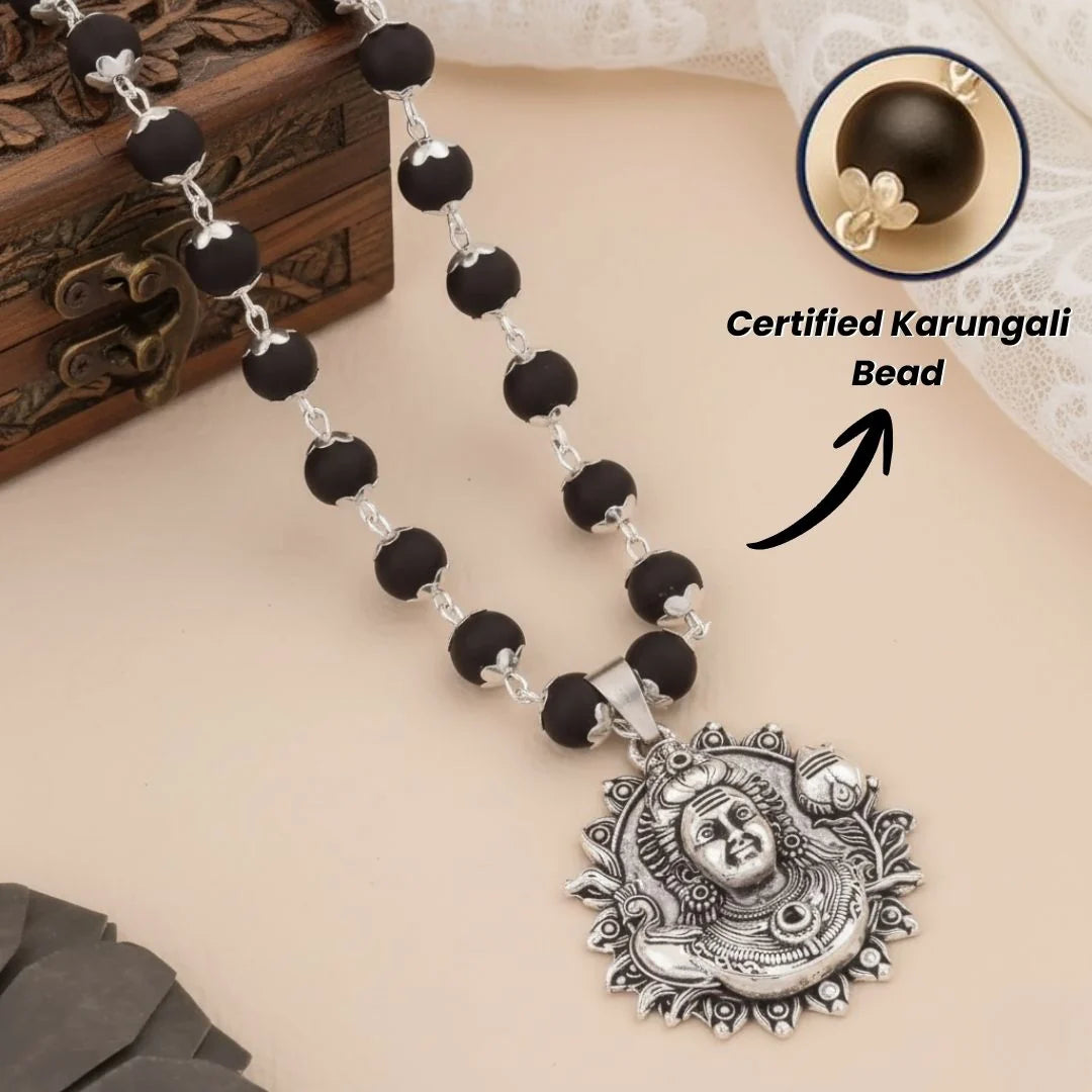 Original Karungali Mala with Silver Plated Divine Face Pendant for Men & WomenJS-SNL-045