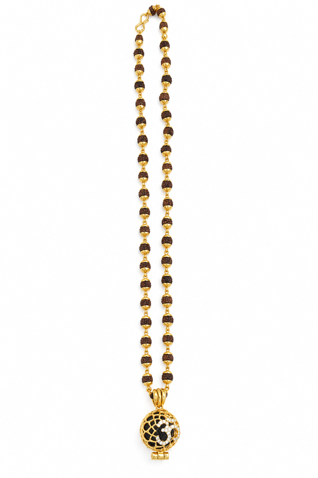 Gold-Plated Black & Brown Beaded Designer Mala with Statement Pendant-JS-SNL-033