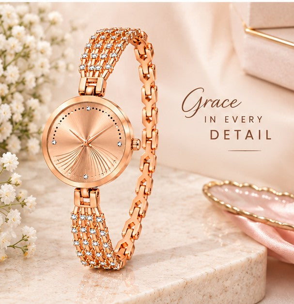 Rose Gold Crystal Bracelet Watch for Women- WJ-JS26-LD0047
