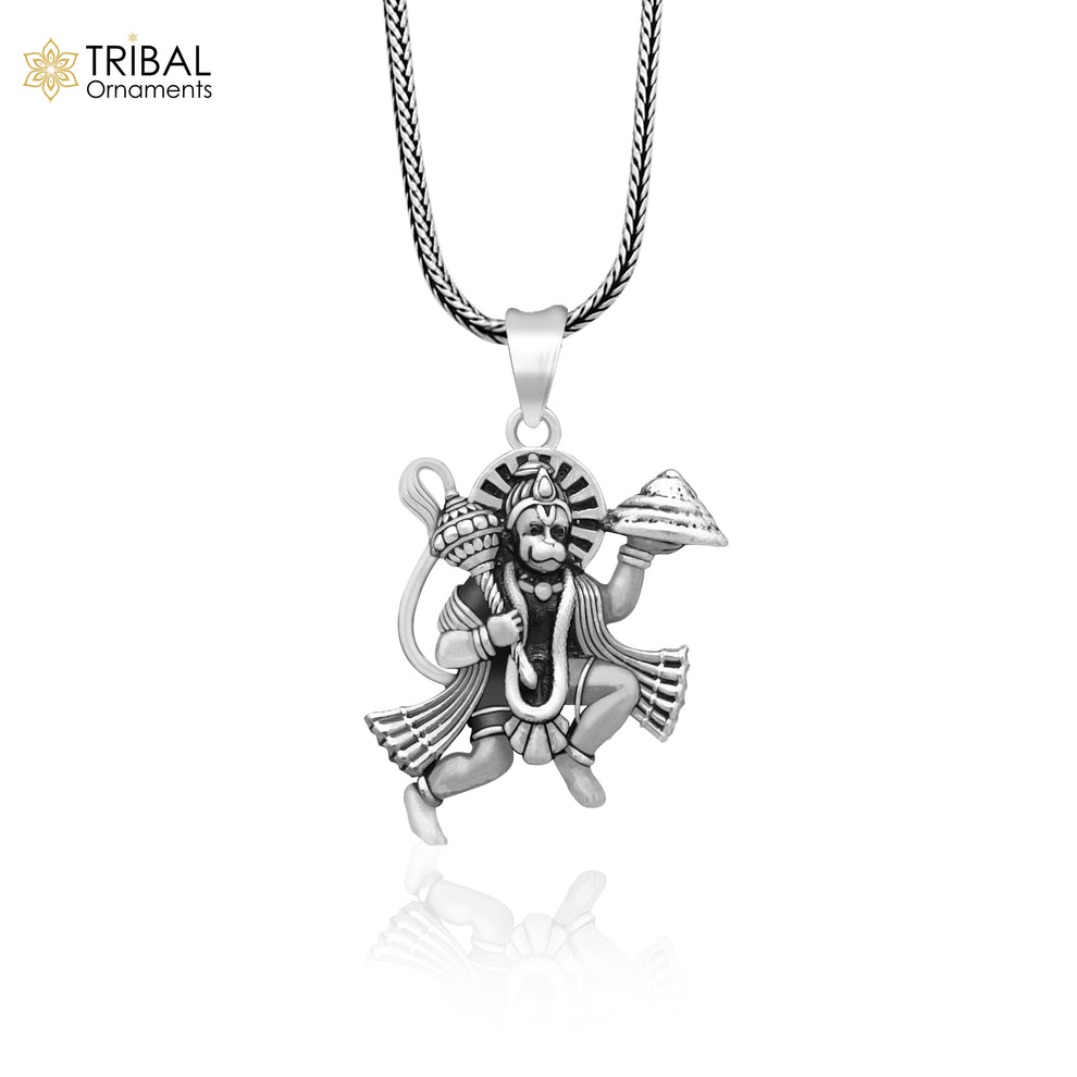 Antique Silver-Toned Brass Lord Hanuman Pendant ChainJS-SNL-022