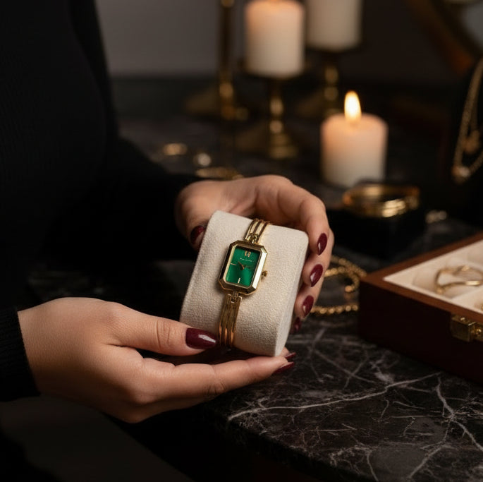 Jazz And Sizzle Vintage Emerald Green |Roman Number Dial, Quartz Movement, Waterproof, Luxury Metal Bezel