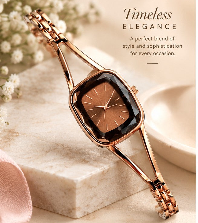 Luxury Rose Gold Dial Stainless Steel Watch for Women- WJ-JS26-LD0045