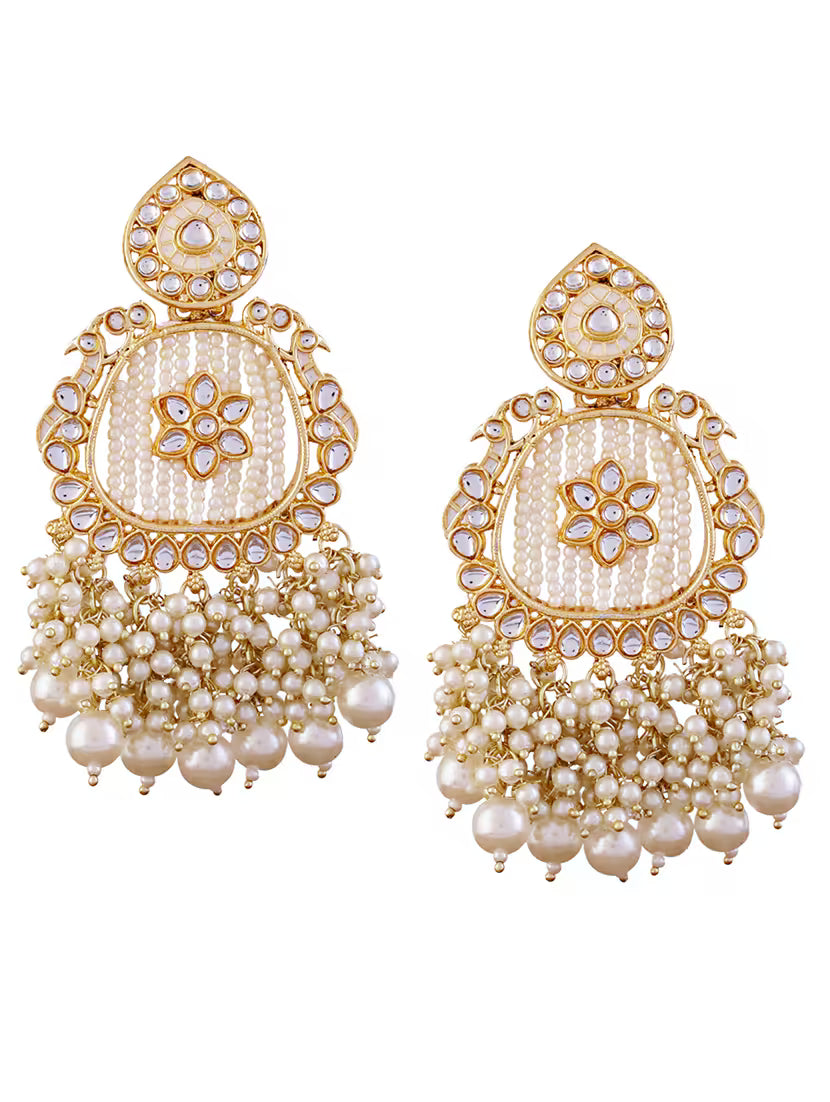 Jazz and Sizzle White Kundan Stone Studded & Pearl Beaded Chandbali Earring