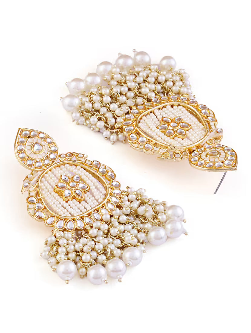 Jazz and Sizzle White Kundan Stone Studded & Pearl Beaded Chandbali Earring