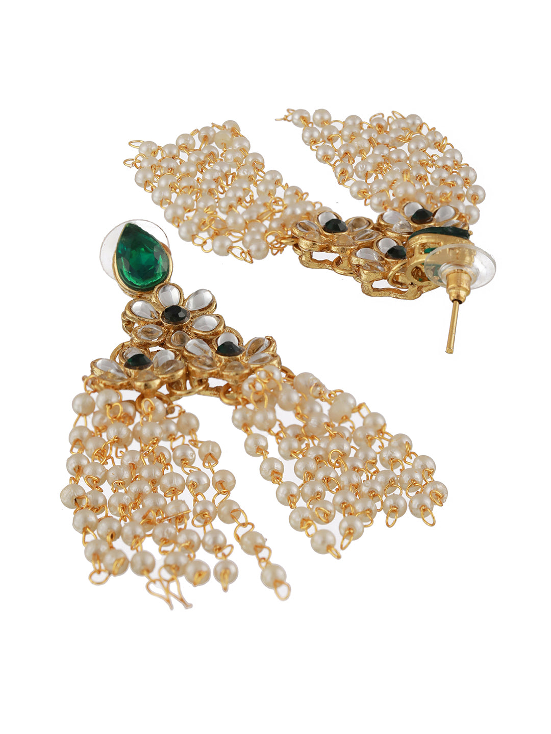 Gold-Plated Green Kundan Studded & Pearl Beaded Multilayered Choker Jewellery Set - Jazzandsizzle