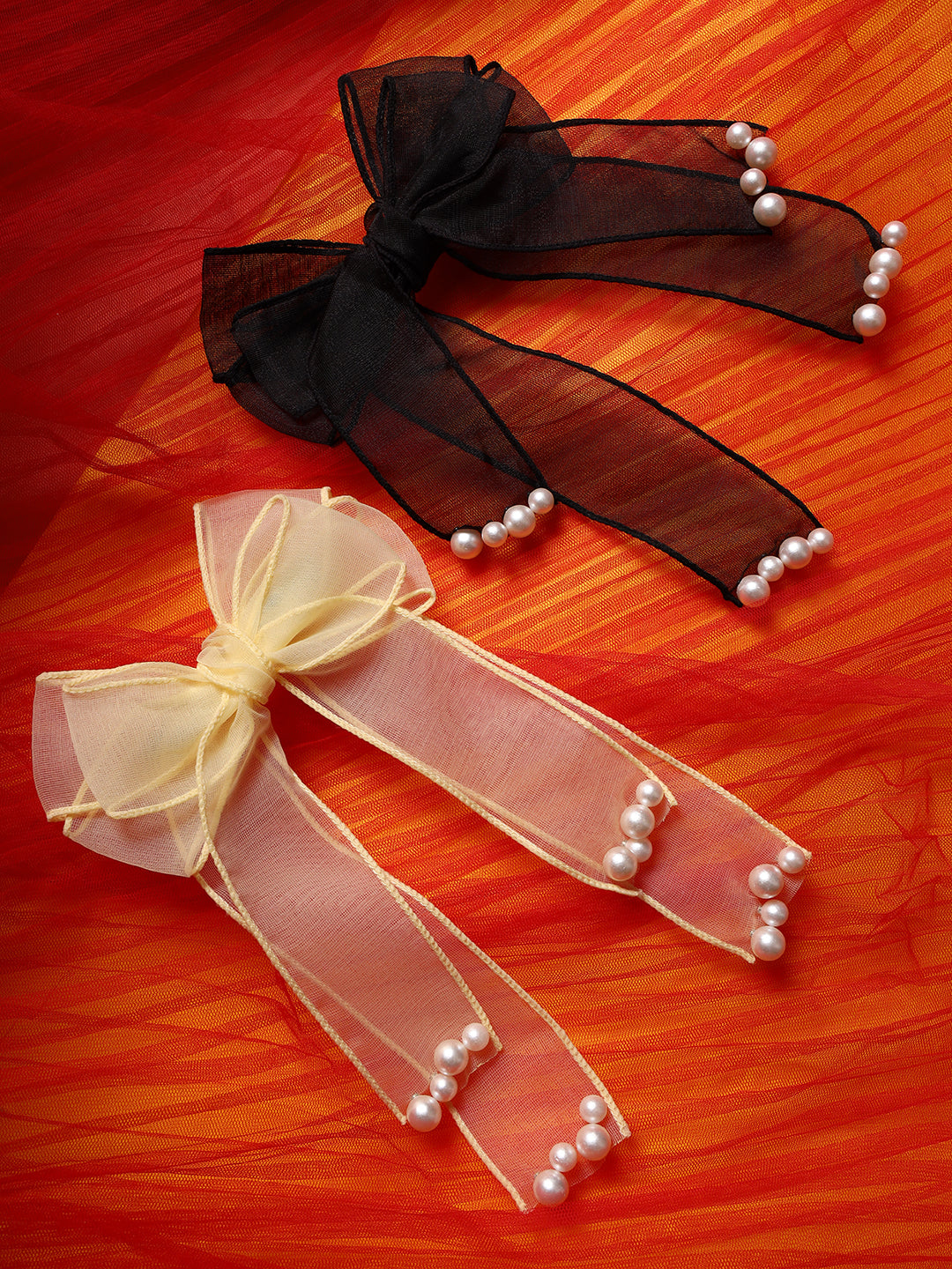 Black & Yellow Set of 2 Handcrafted Bow Shaped Alligator Hair Clip - Jazzandsizzle