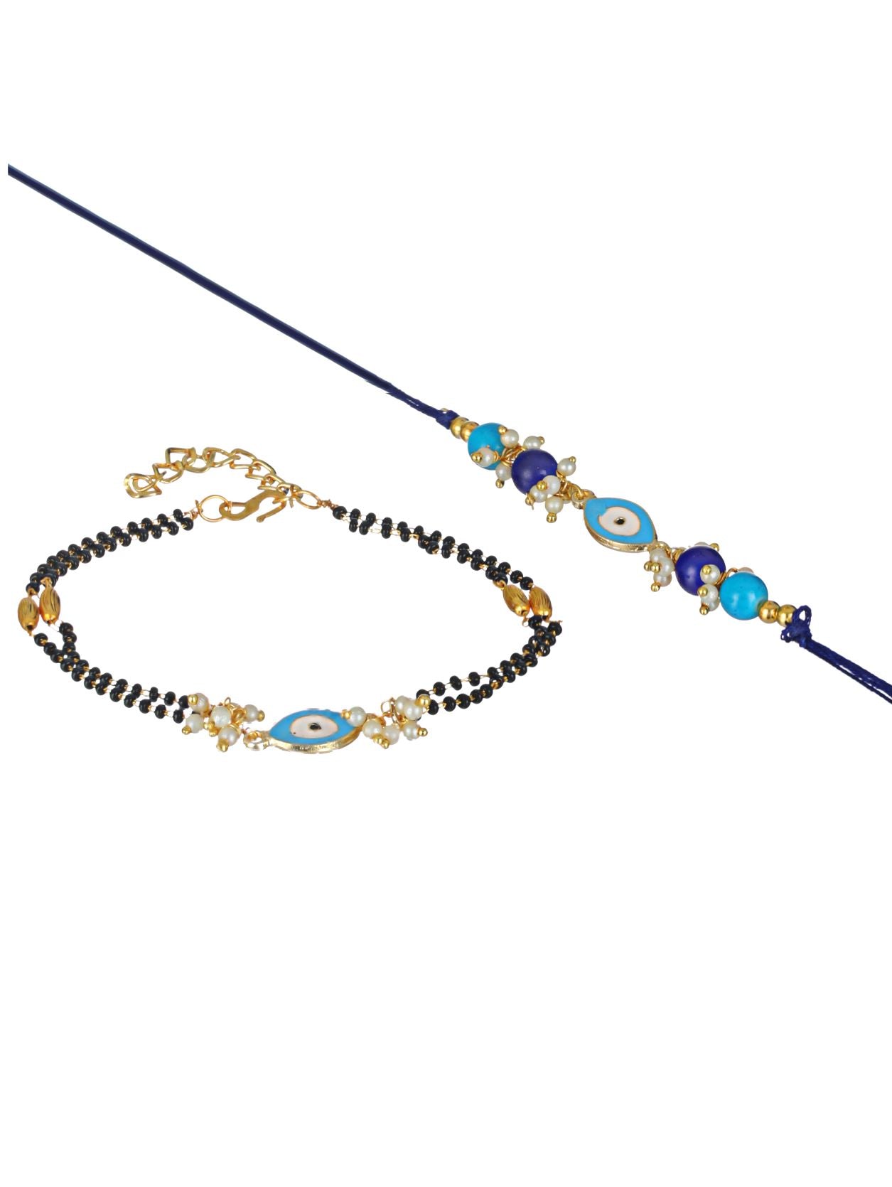 Set of 2 Round Shaped Blue Evil Eye Bhaiya Bhabhi Rakhi - Jazzandsizzle