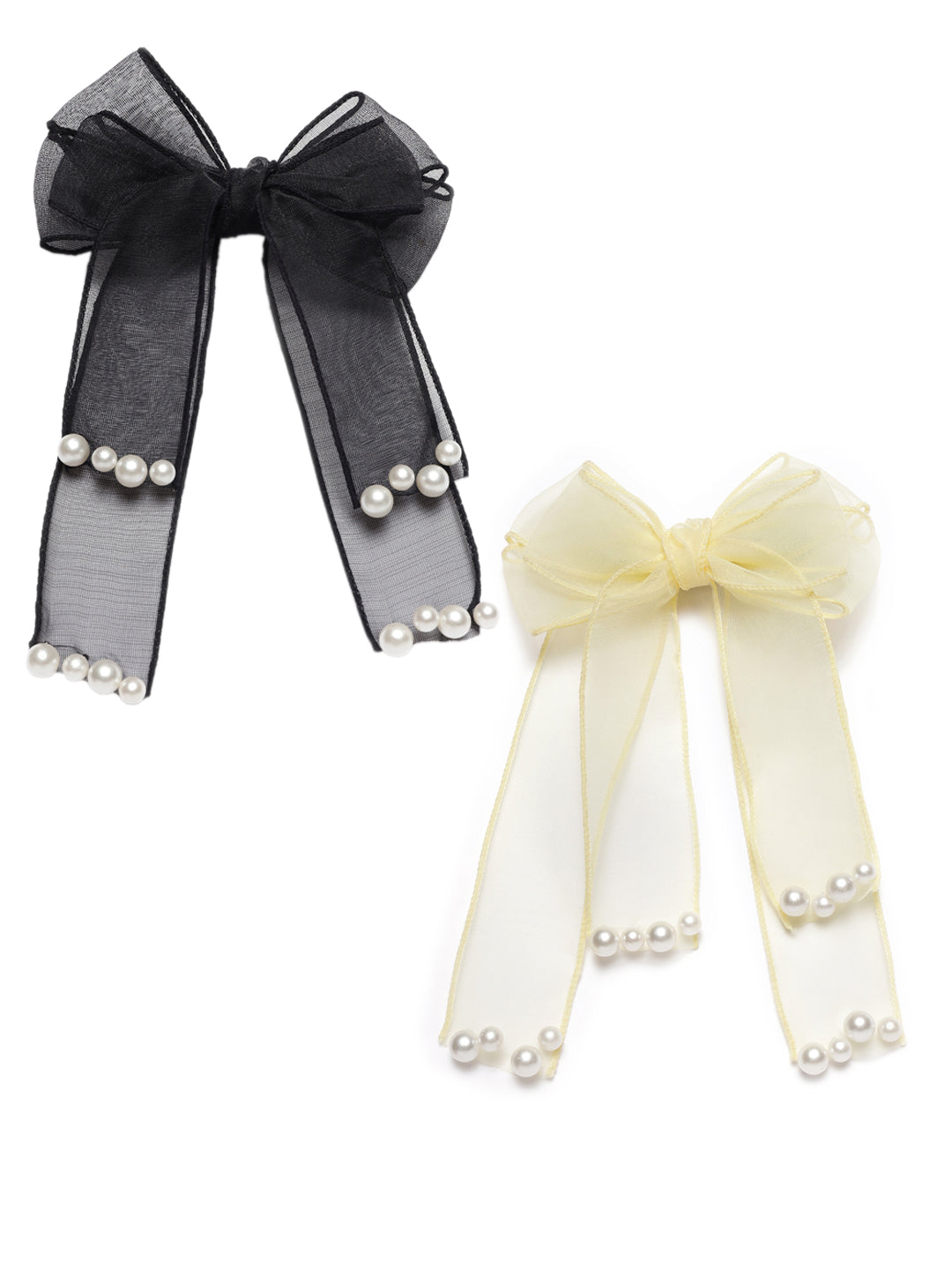 Black & Yellow Set of 2 Handcrafted Bow Shaped Alligator Hair Clip - Jazzandsizzle