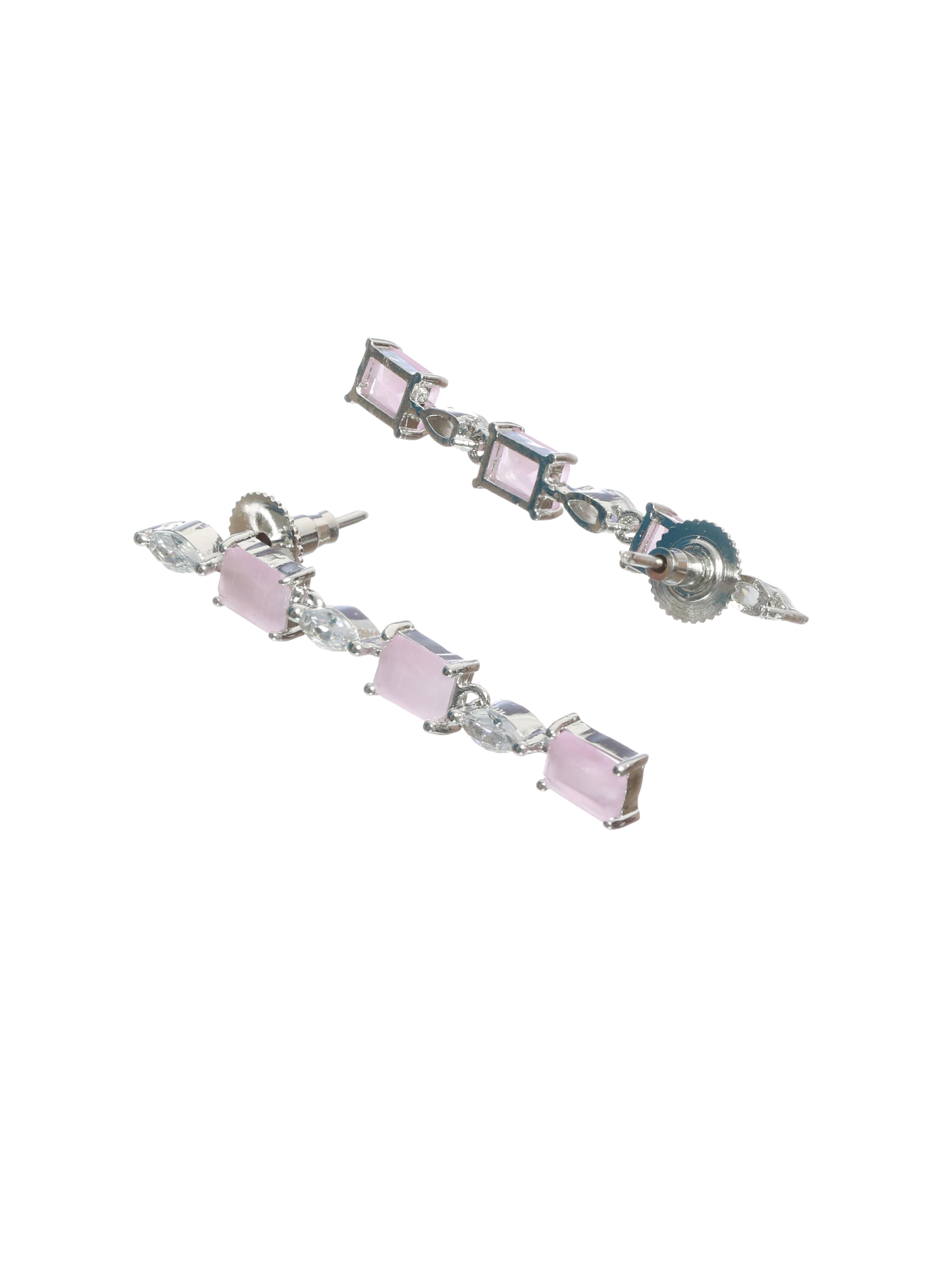 Silver-Toned & Pink AD-Studded Handcrafted Jewellery Set - Jazzandsizzle