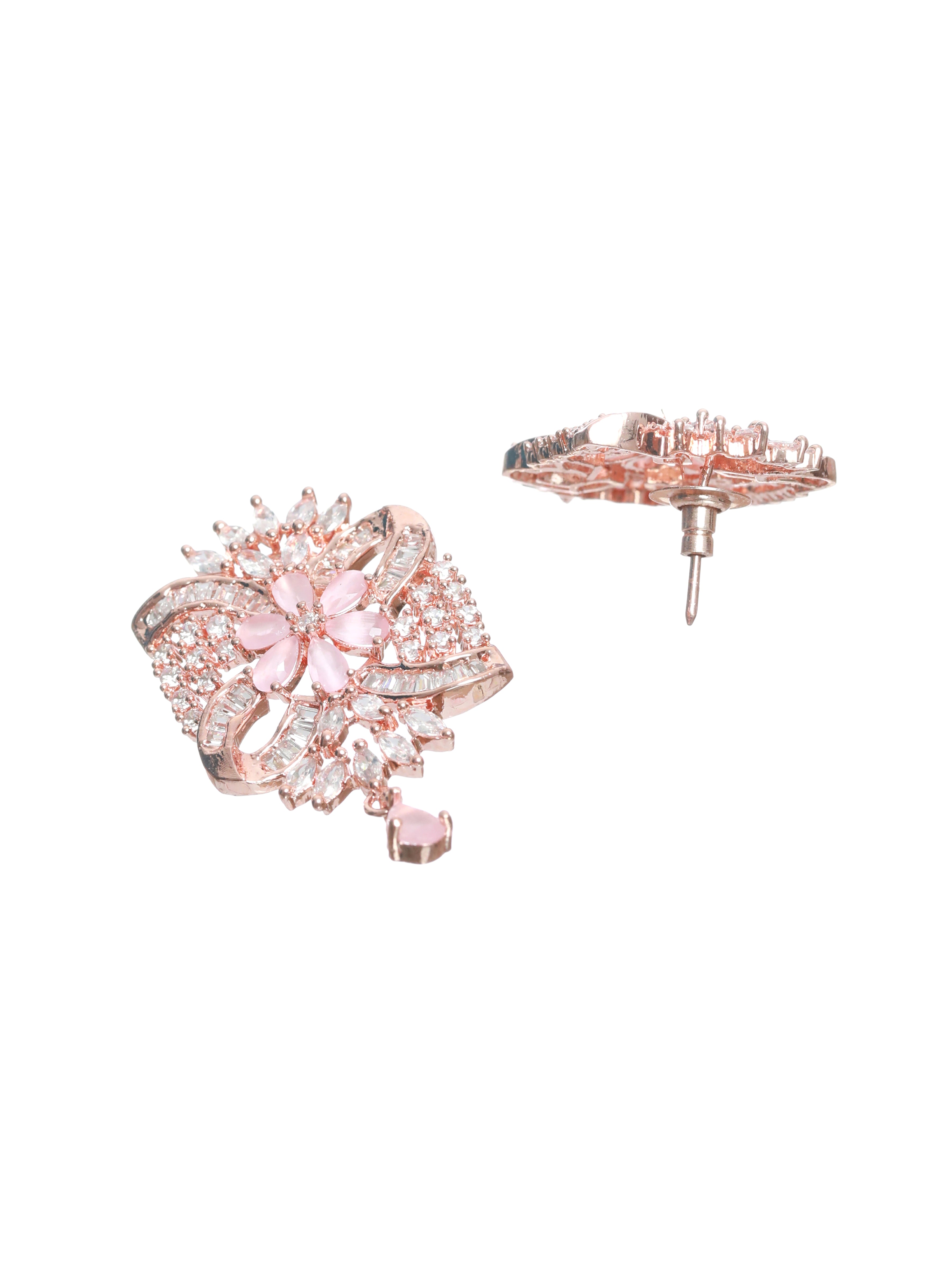 Rose Gold-Plated & Pink Stone Studded Pendant Jewellery Set - Jazzandsizzle