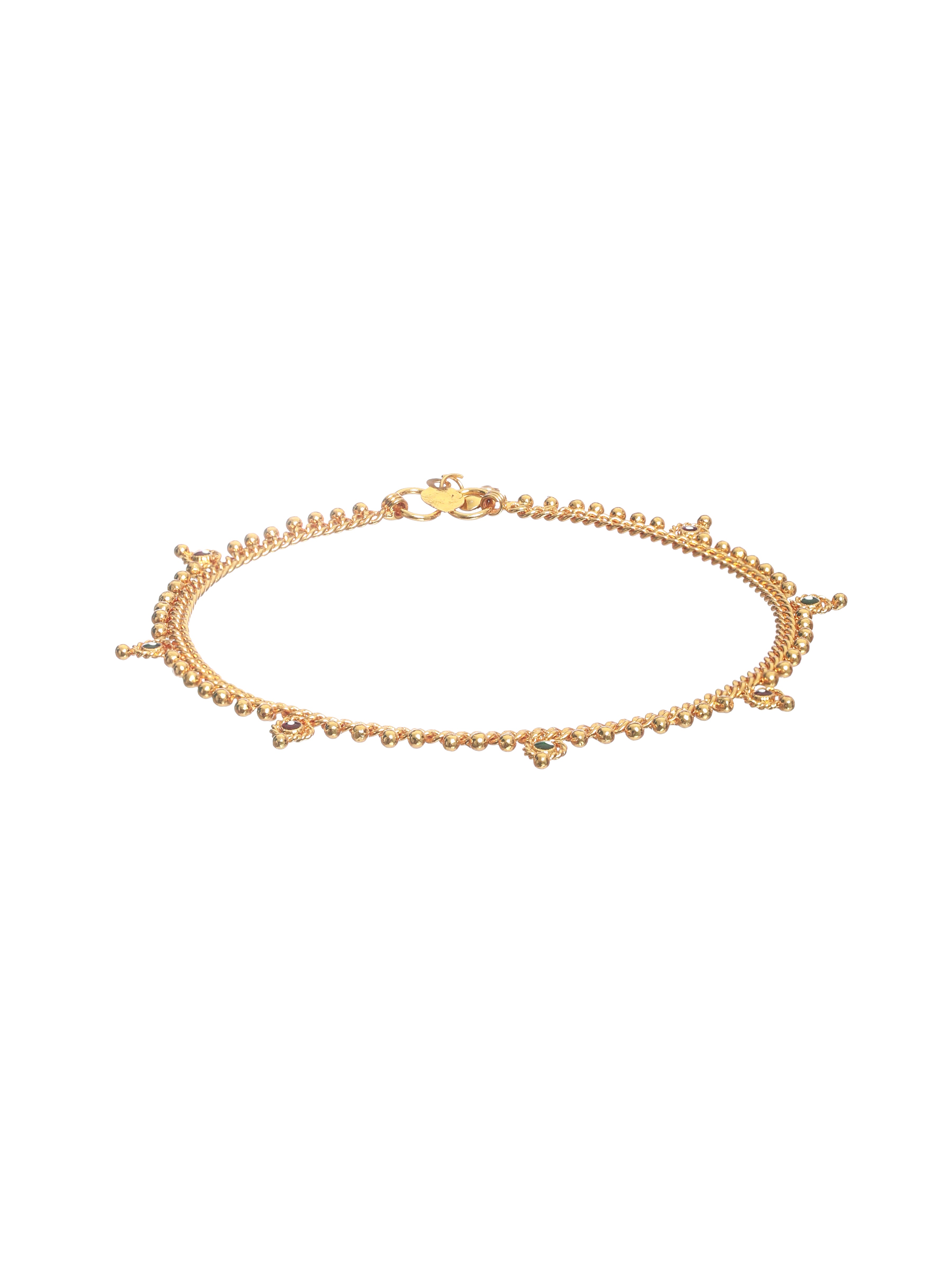 Set of 2 Gold-Plated Green Stone Studded Handcrafted Anklets - Jazzandsizzle