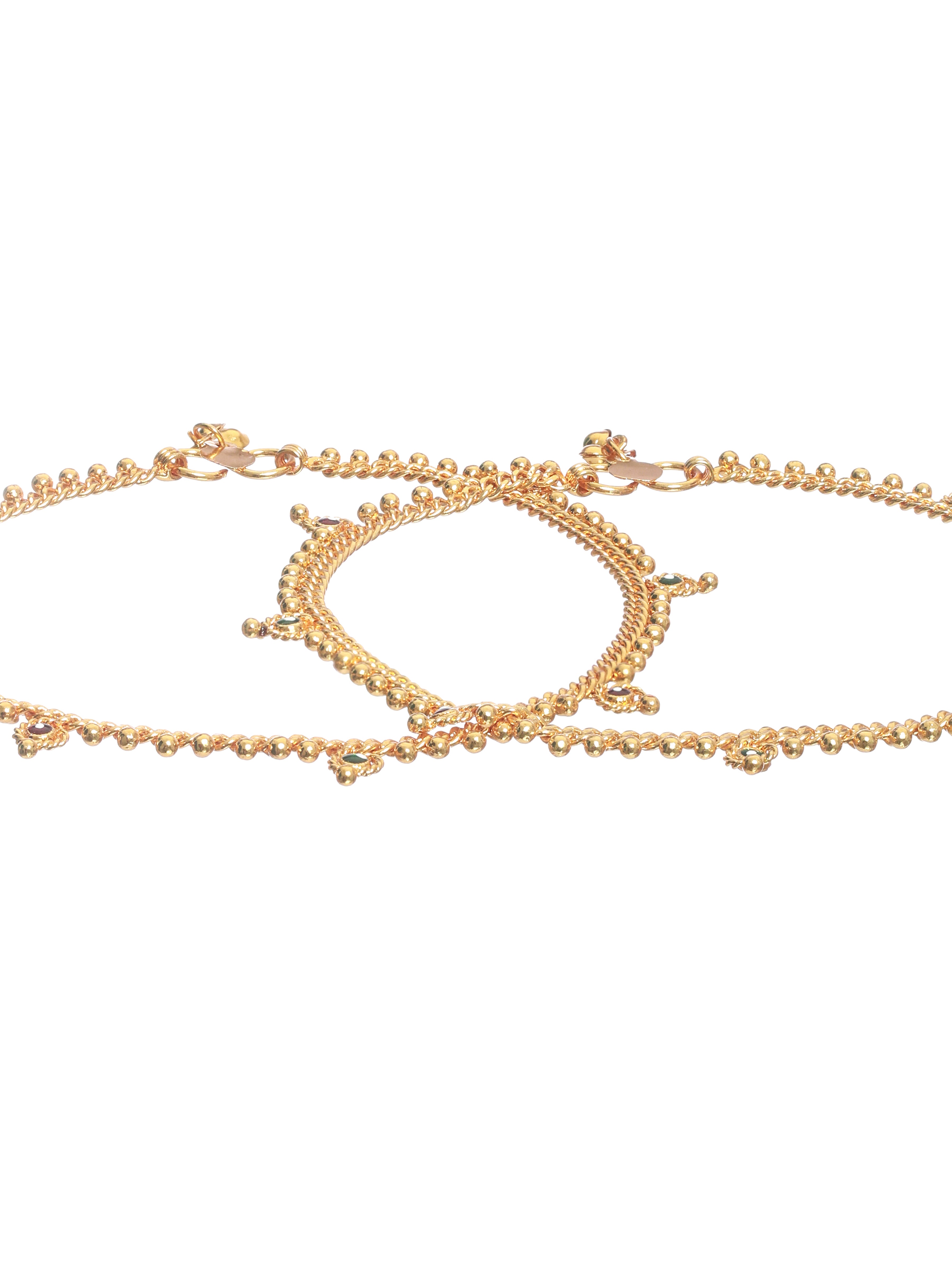Set of 2 Gold-Plated Green Stone Studded Handcrafted Anklets - Jazzandsizzle