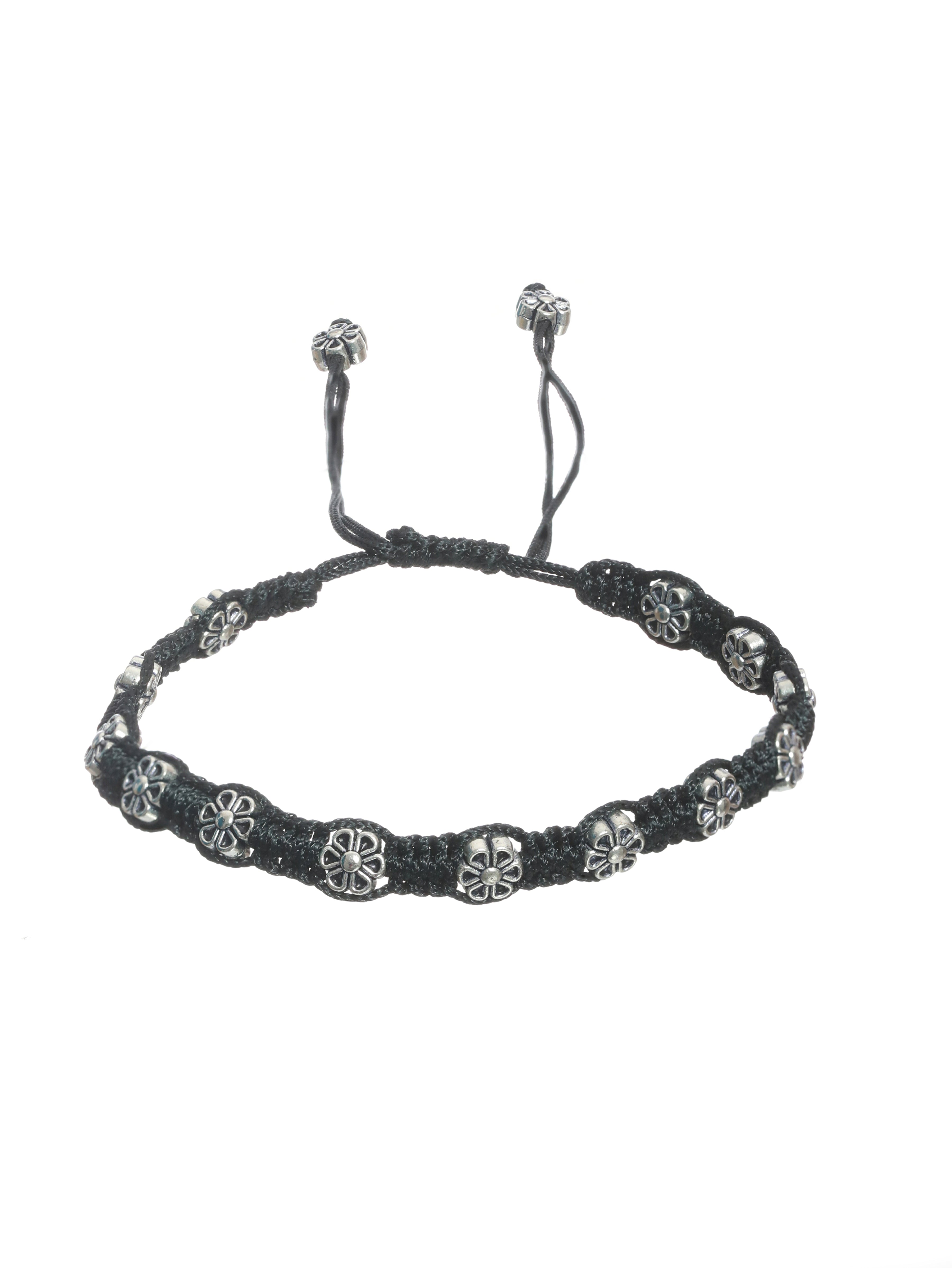 Set of 2 Floral Black Thread Anklets/Bracelet - Jazzandsizzle