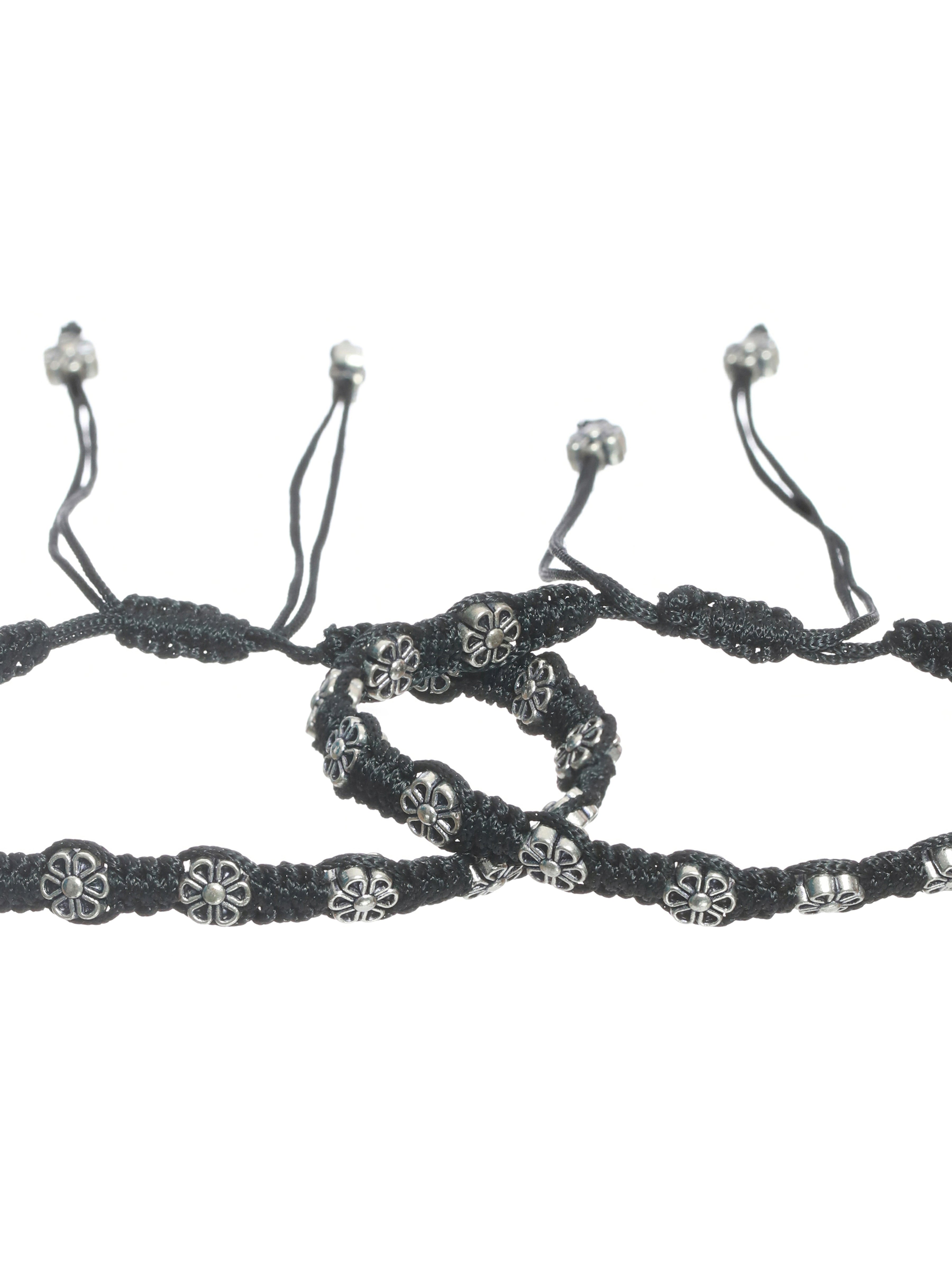 Set of 2 Floral Black Thread Anklets/Bracelet - Jazzandsizzle