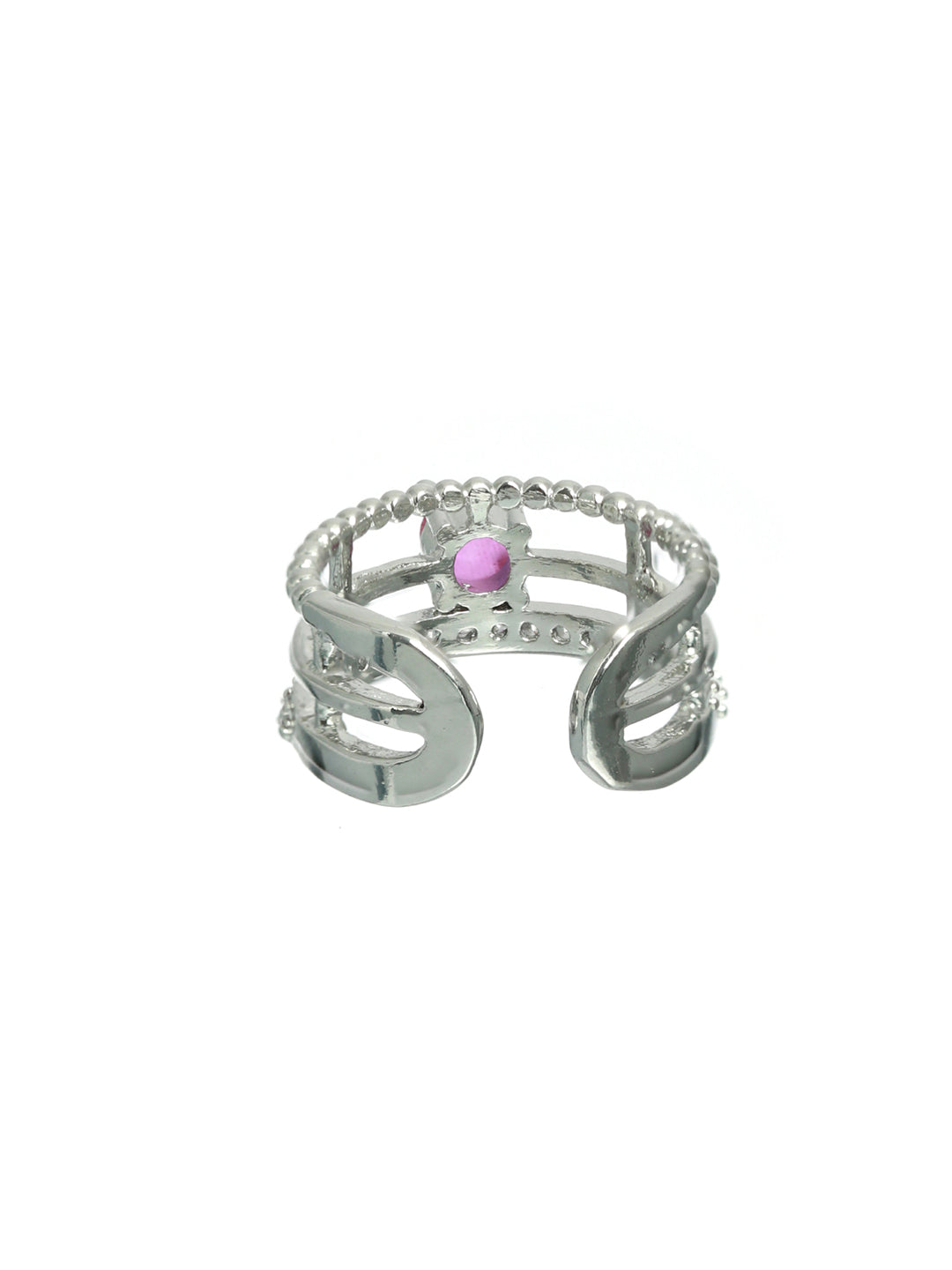Pink Silver-Plated AD-Studded Handcrafted Adjustable Finger Ring - Jazzandsizzle