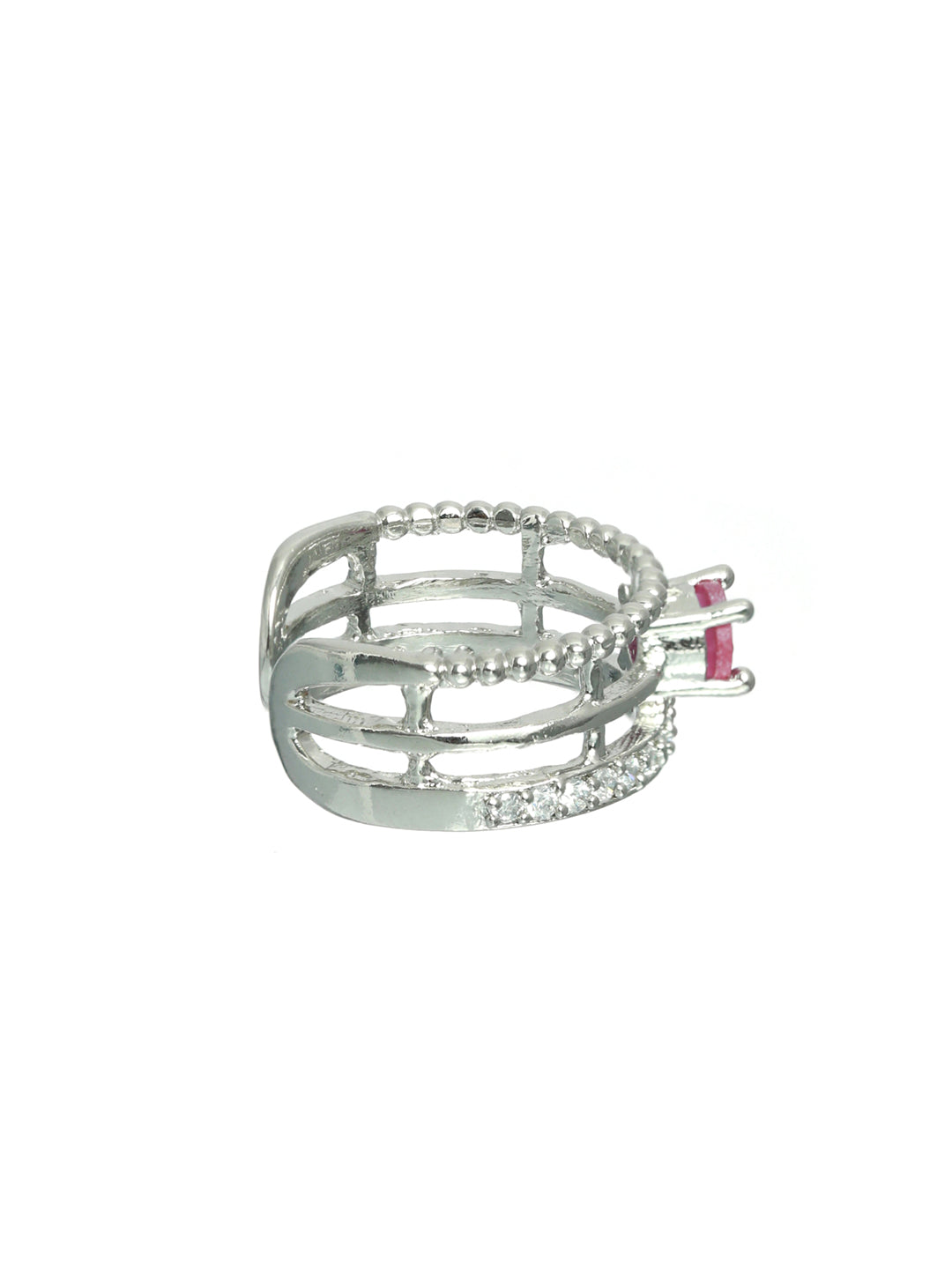 Pink Silver-Plated AD-Studded Handcrafted Adjustable Finger Ring - Jazzandsizzle