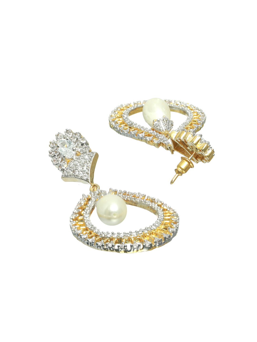Pearl Drop & American Diamond Studded Pear Shaped Earrings - Jazzandsizzle
