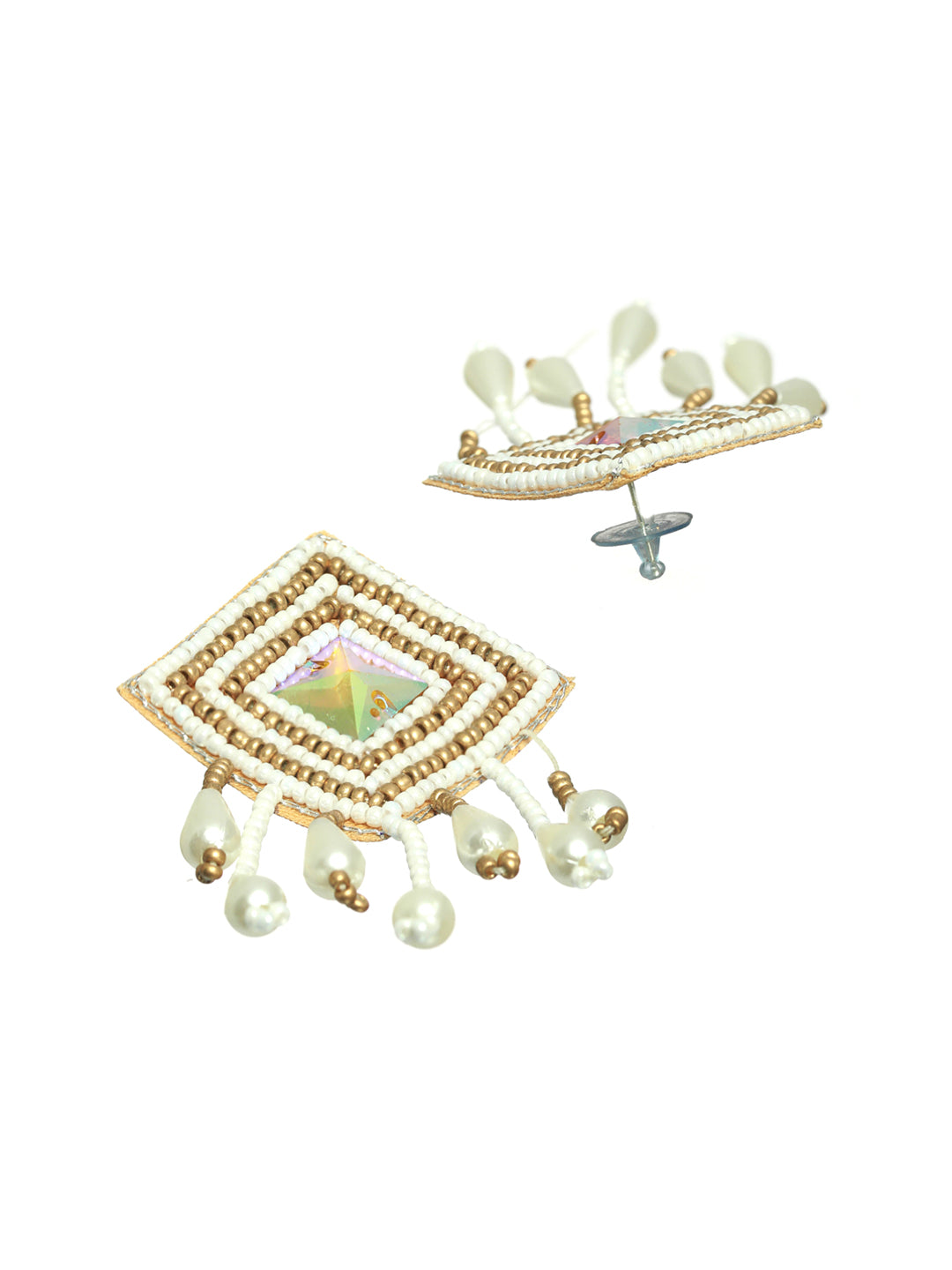 Gold & White Pearl-Studded & Beaded Tasselled Handcrafted Choker Necklace Set - Jazzandsizzle