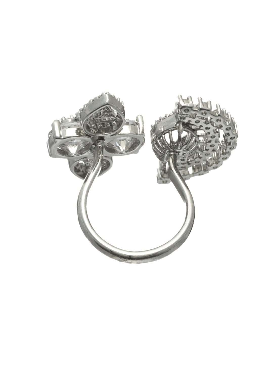 Silver Plated CZ studded Floral Shaped Adjustable Ring - Jazzandsizzle