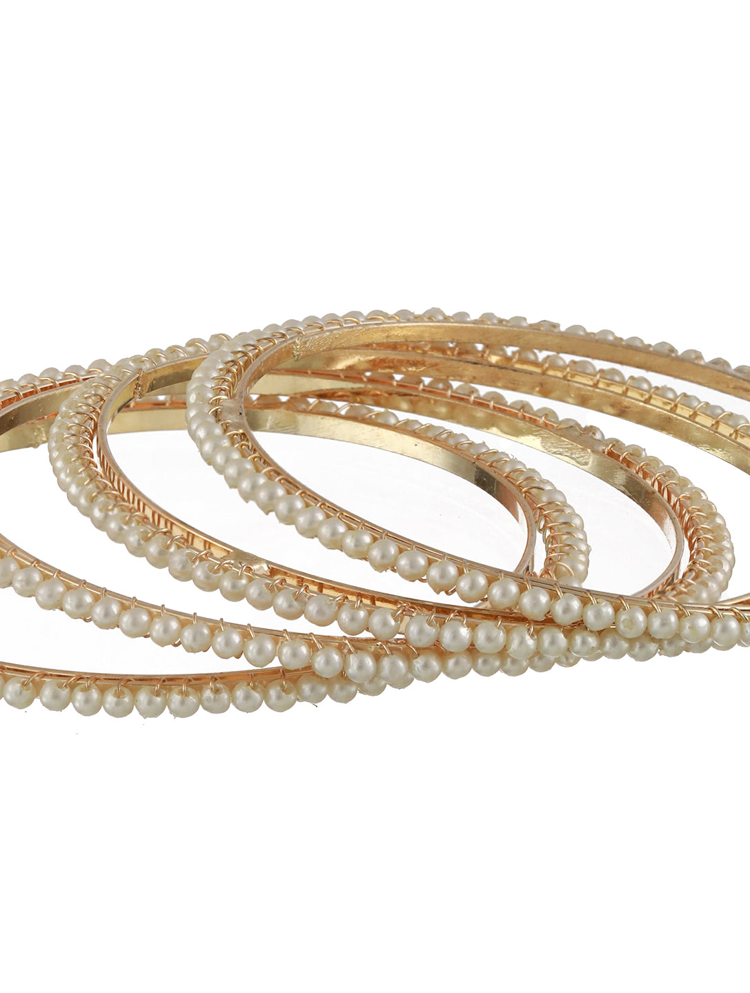 Set Of 4 Gold-Plated Pearl Bangles - Jazzandsizzle