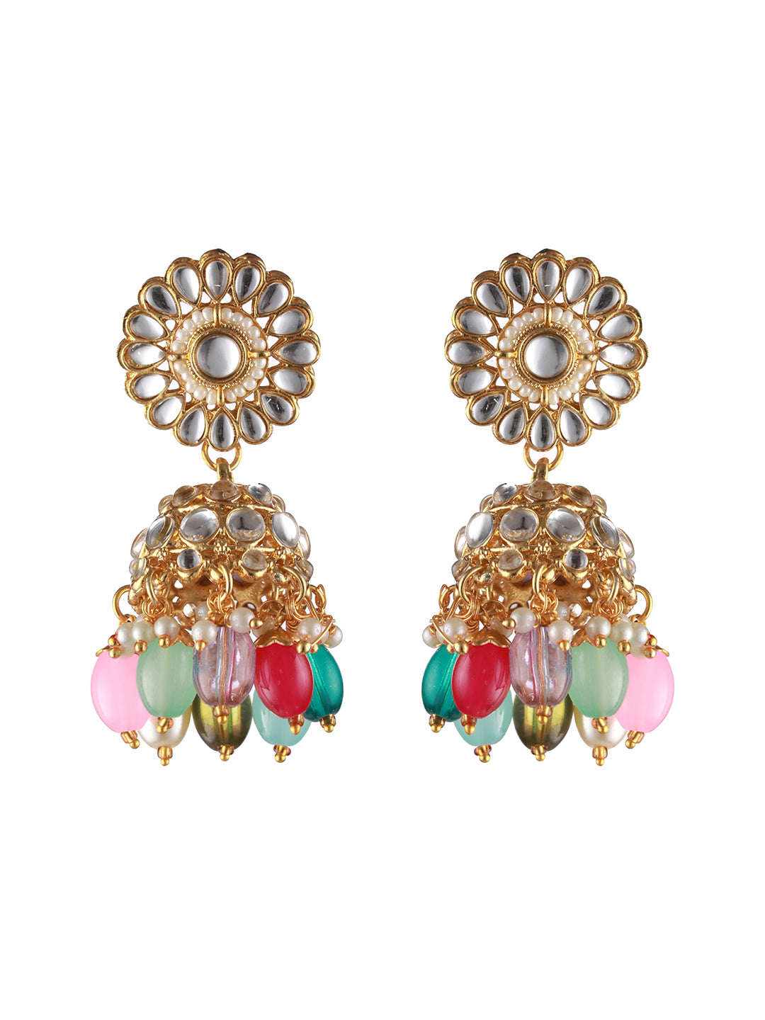 Gold-Plated Multicolored Kundan Studded & Pearl Beaded Choker Jewellery Set with Maangtikka - Jazzandsizzle