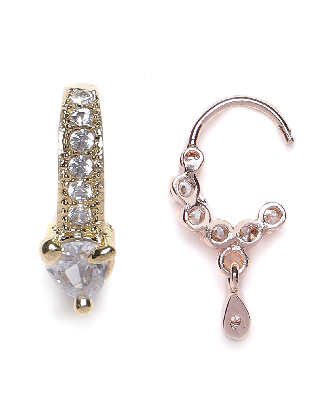 Set of 2 Rose Gold & Gold-Plated American Diamond Studded Nose Pins - Jazzandsizzle