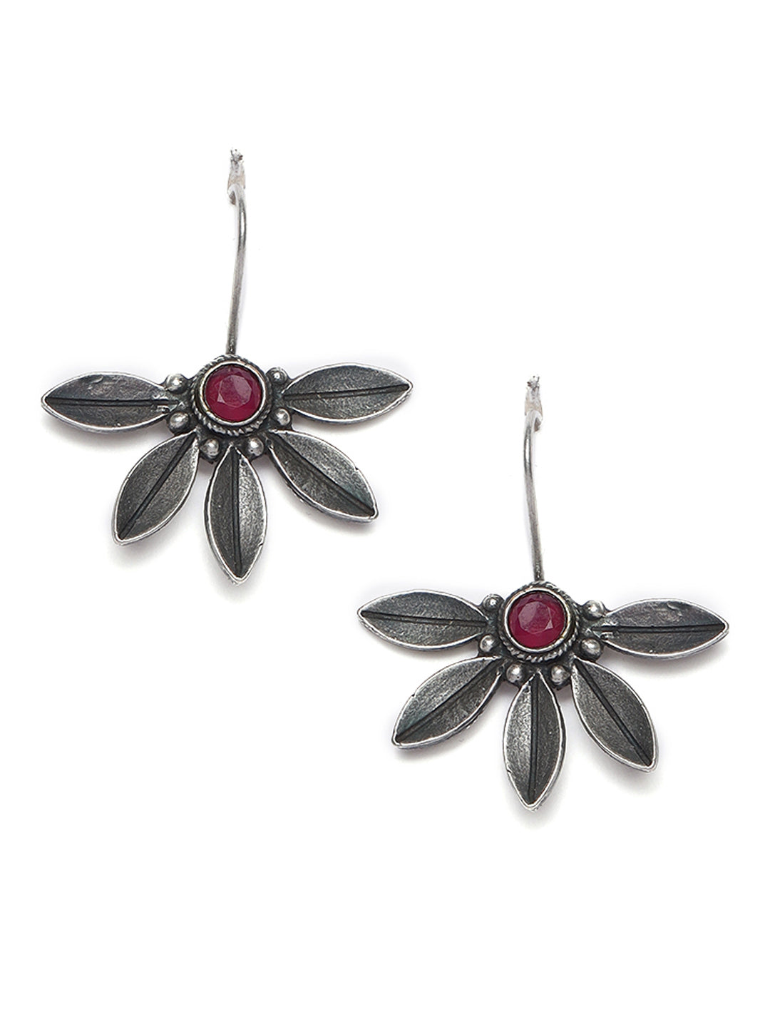 Red Oxidized Floral Drop Earrings - Jazzandsizzle