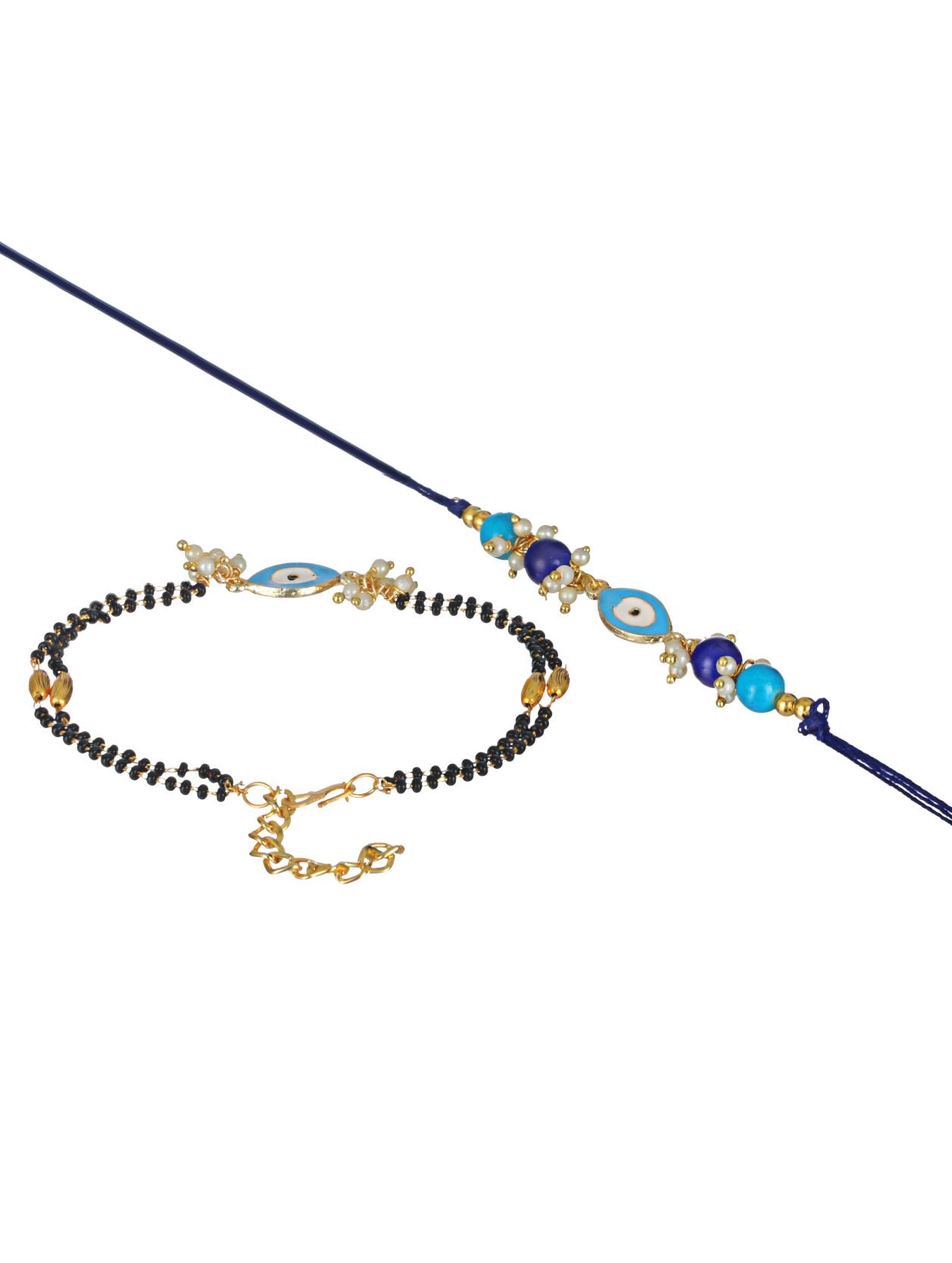 Set of 2 Round Shaped Blue Evil Eye Bhaiya Bhabhi Rakhi - Jazzandsizzle