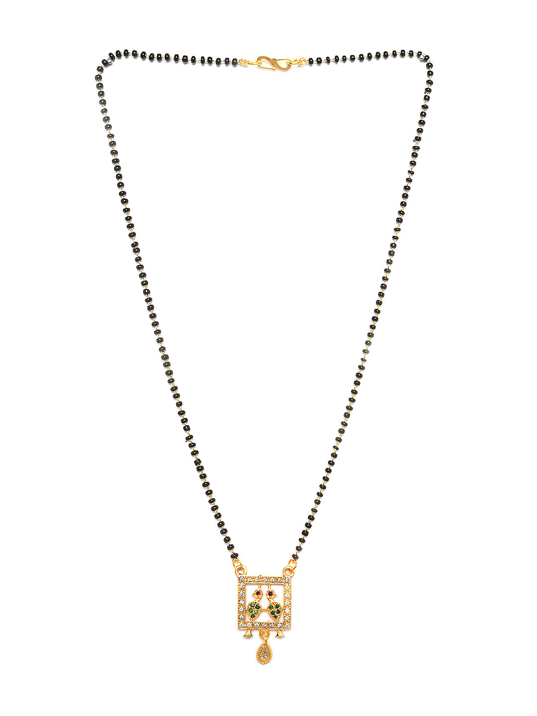 Set of 2 Love & Bird Gold-Plated & AD-Studded Black Beaded Mangalsutra - Jazzandsizzle