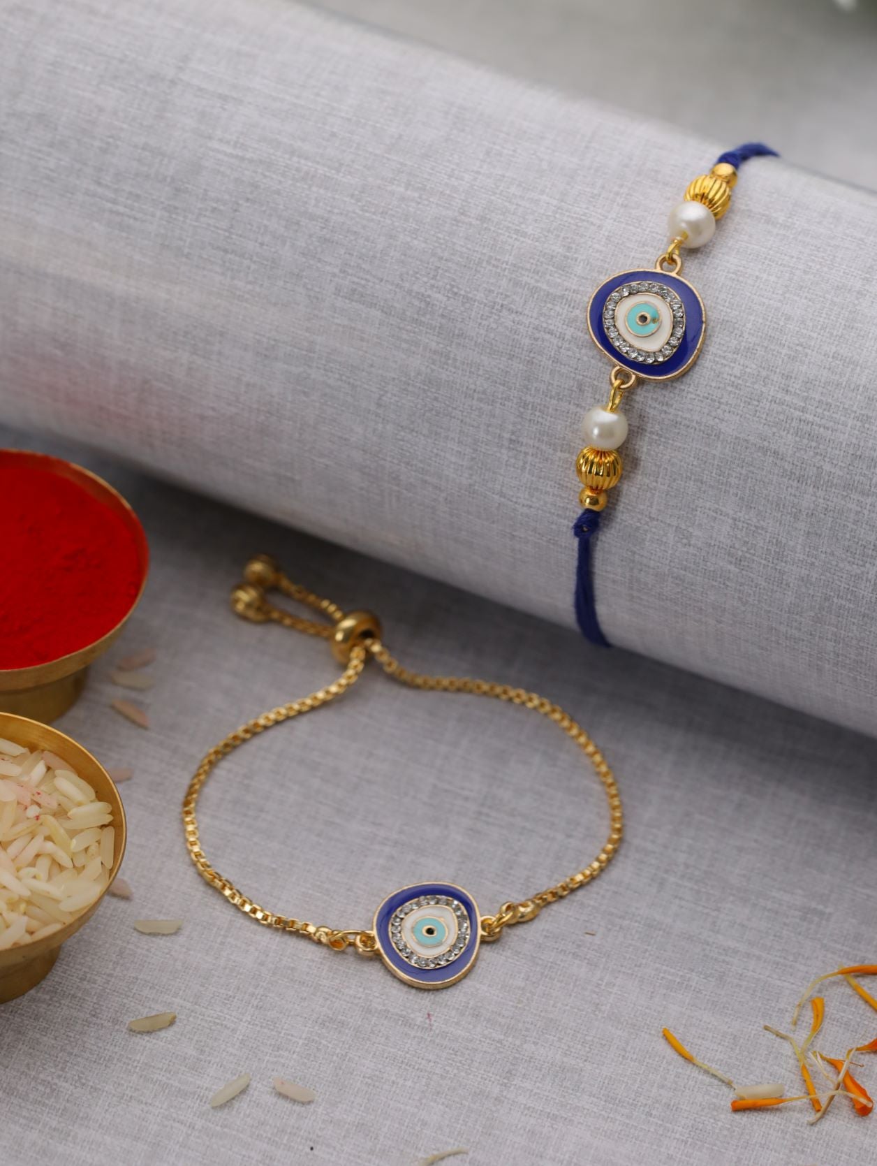 Set of 2 Blue Evil Eye Fancy Rakhi - Jazzandsizzle