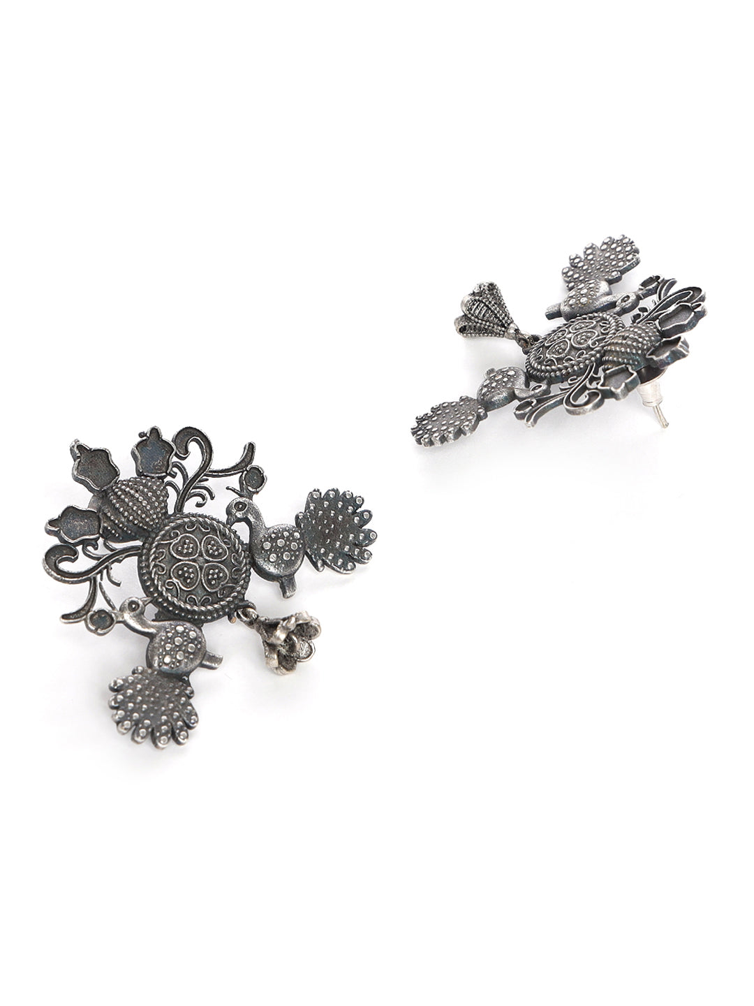 Silver-Toned Peacock Shaped Drop Earrings - Jazzandsizzle
