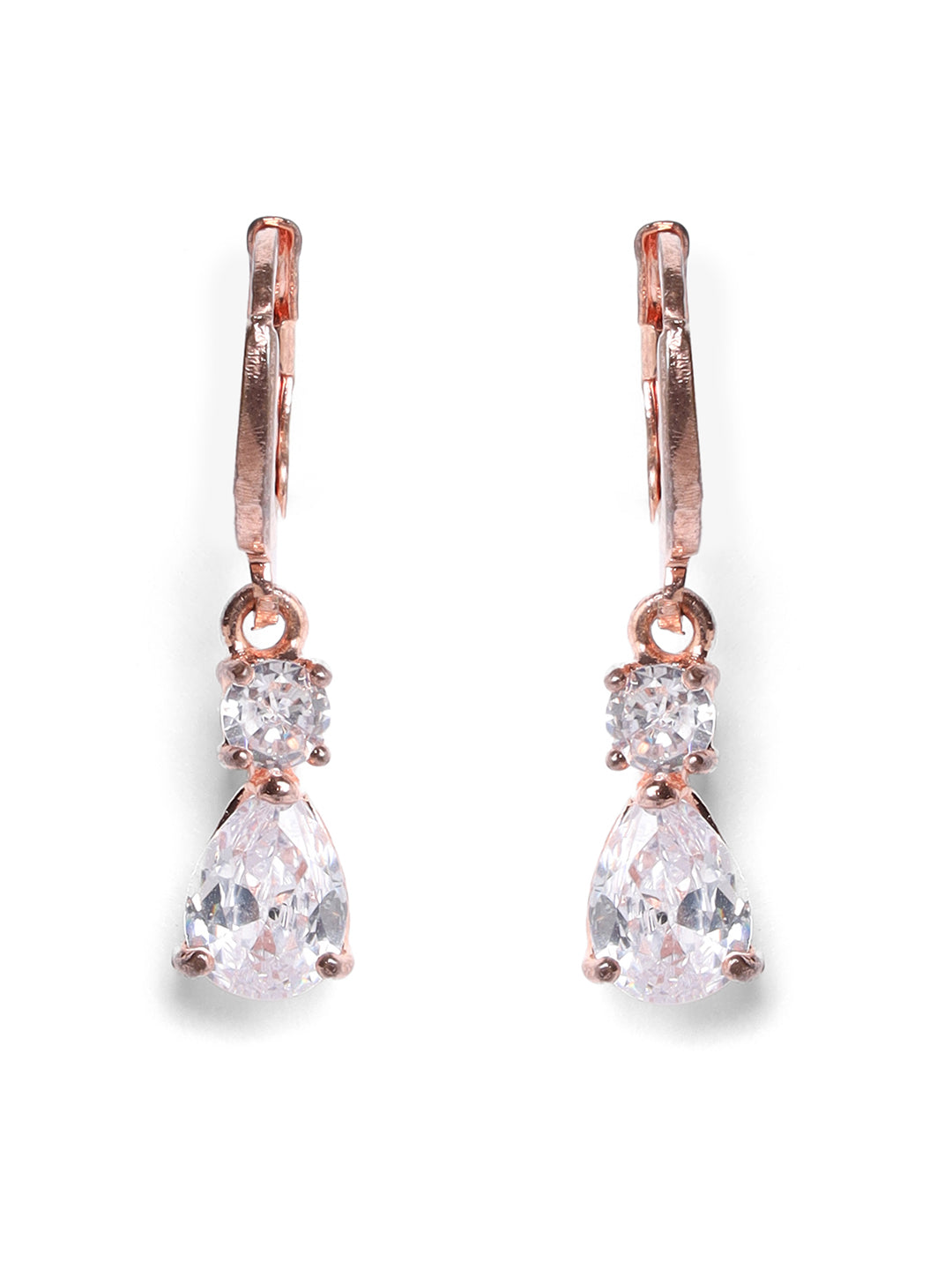 Set of 2 Artificial Stones Rose Gold Plated Hoop Earring - Jazzandsizzle