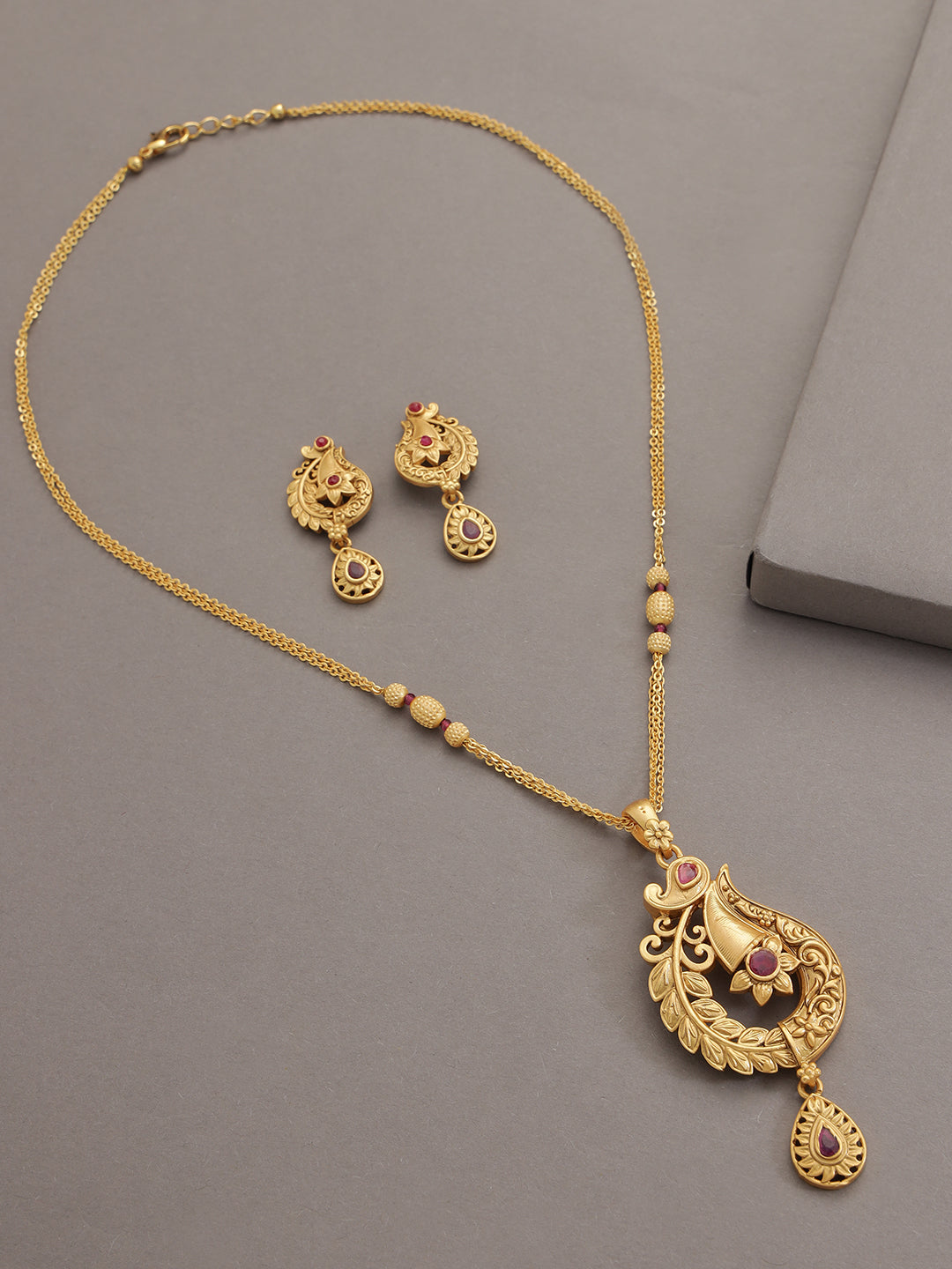 Gold-Plated Maroon Studded Handcrafted Jewellery Set - Jazzandsizzle
