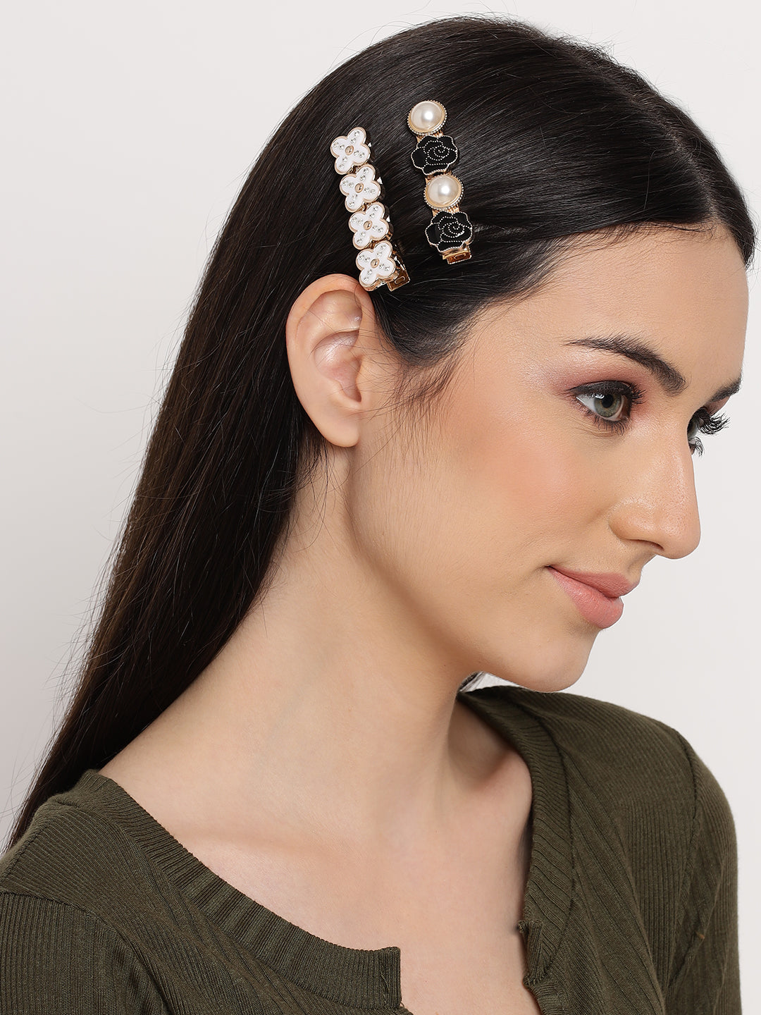 White & Black Sets of 2 Embellished Alligator Hair Clip - Jazzandsizzle