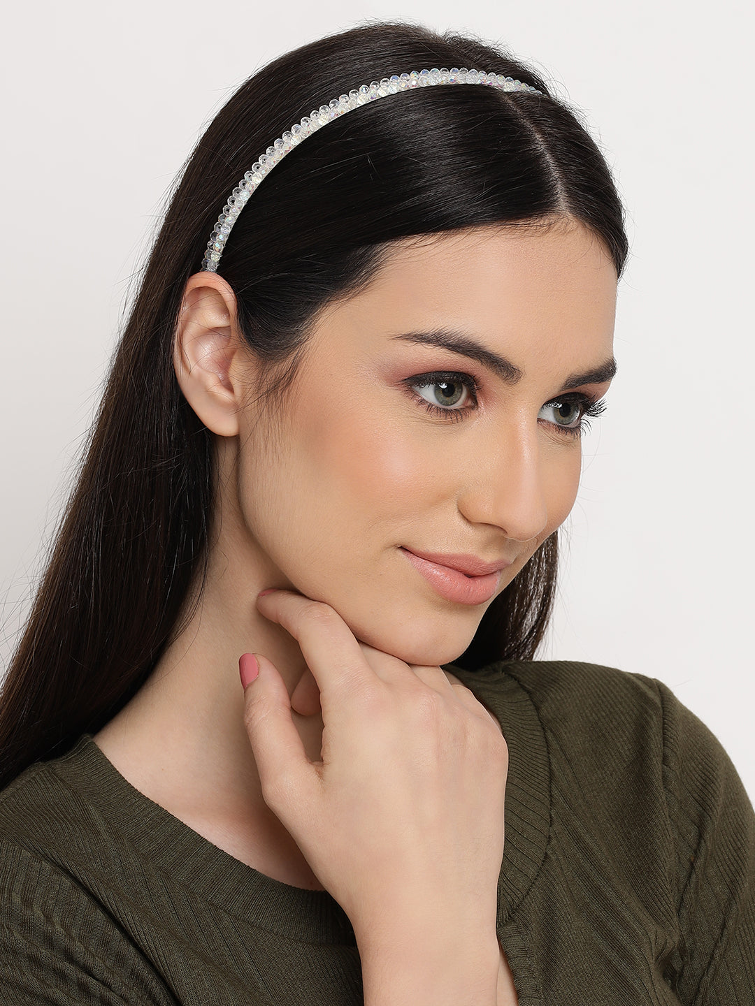 White & Gold-Toned Crystal Beaded Hairband - Jazzandsizzle