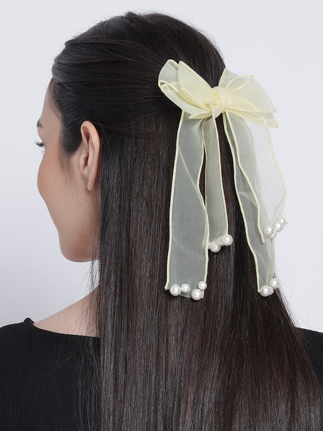 Black & Yellow Set of 2 Handcrafted Bow Shaped Alligator Hair Clip - Jazzandsizzle