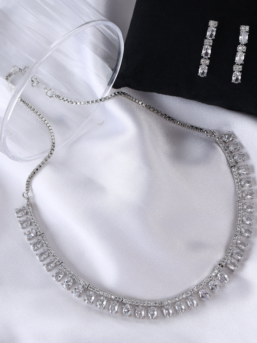 Silver Plated American Diamond Jewellery Set - Jazzandsizzle