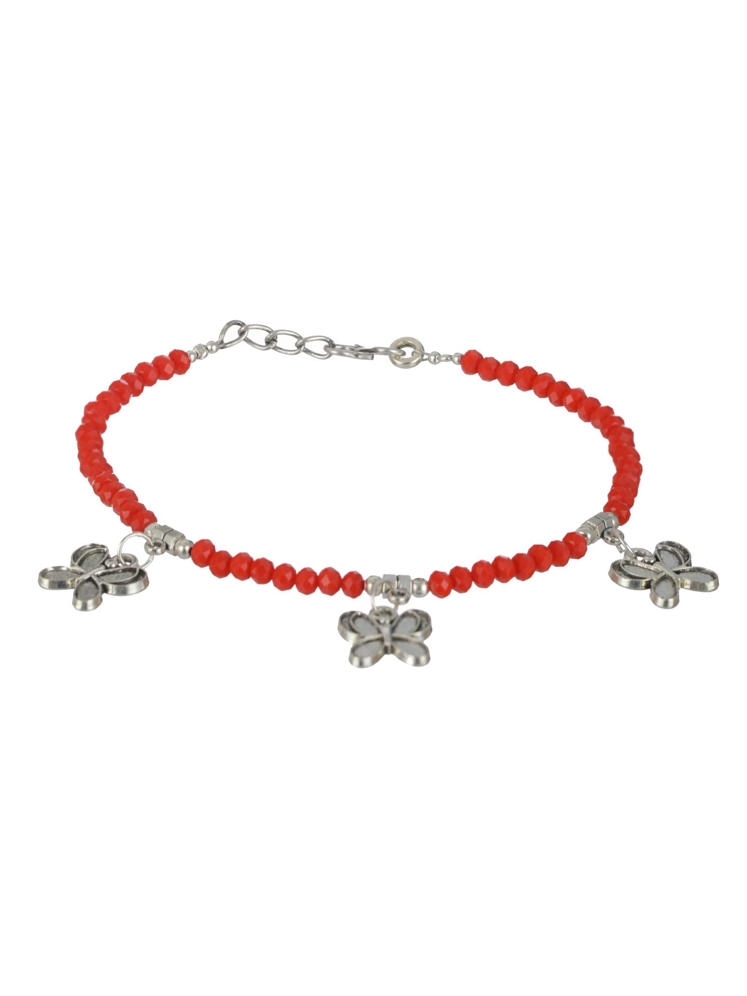 Set of 4 Silver Elephant Flower butterfly, Circle & Cocoon Charms Beaded Handcrafted Anklets - Jazzandsizzle