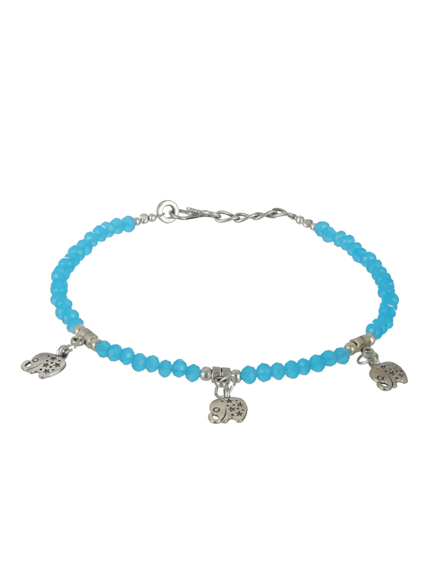 Set of 4 Silver Elephant Flower butterfly, Circle & Cocoon Charms Beaded Handcrafted Anklets - Jazzandsizzle