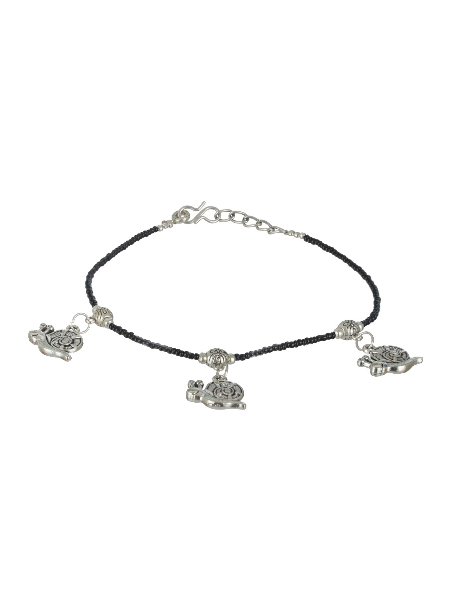 Set of 4 Silver Elephant Flower butterfly, Circle & Cocoon Charms Beaded Handcrafted Anklets - Jazzandsizzle