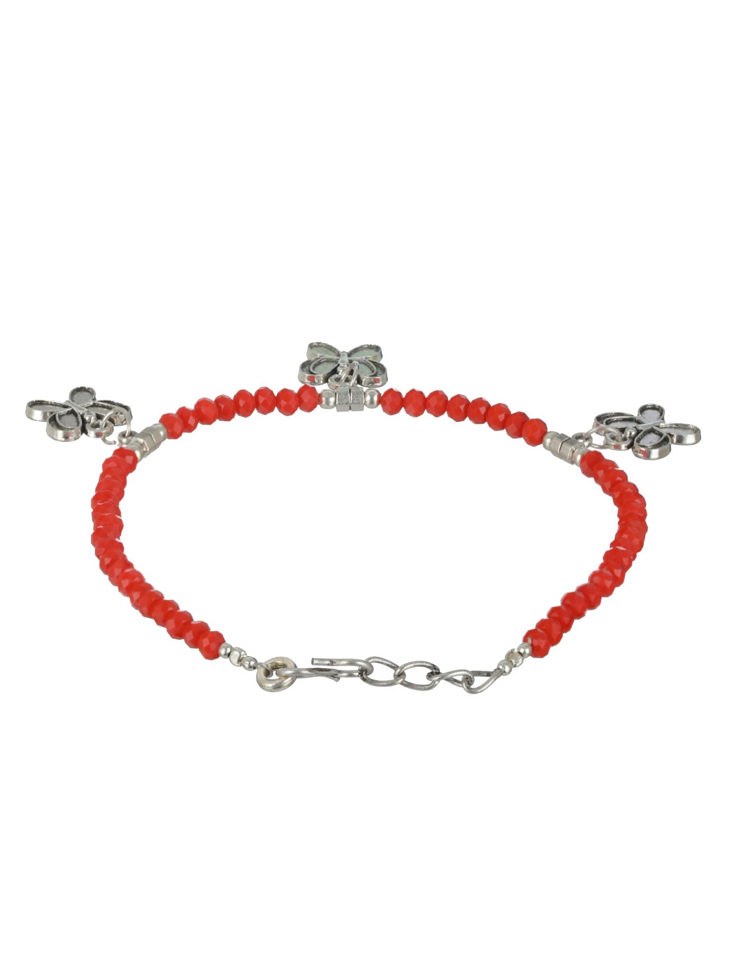 Set of 4 Silver Elephant Flower butterfly, Circle & Cocoon Charms Beaded Handcrafted Anklets - Jazzandsizzle