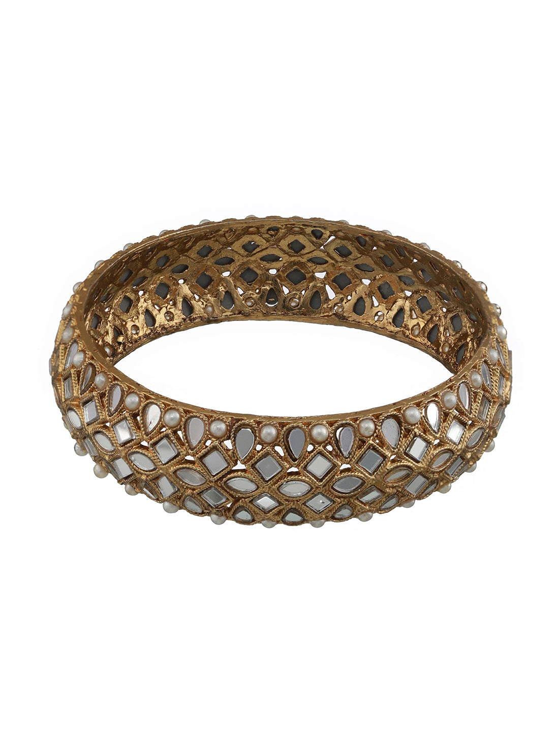 Set Of 2 Gold-Plated White Kundan & Pearl Studded Bangles - Jazzandsizzle